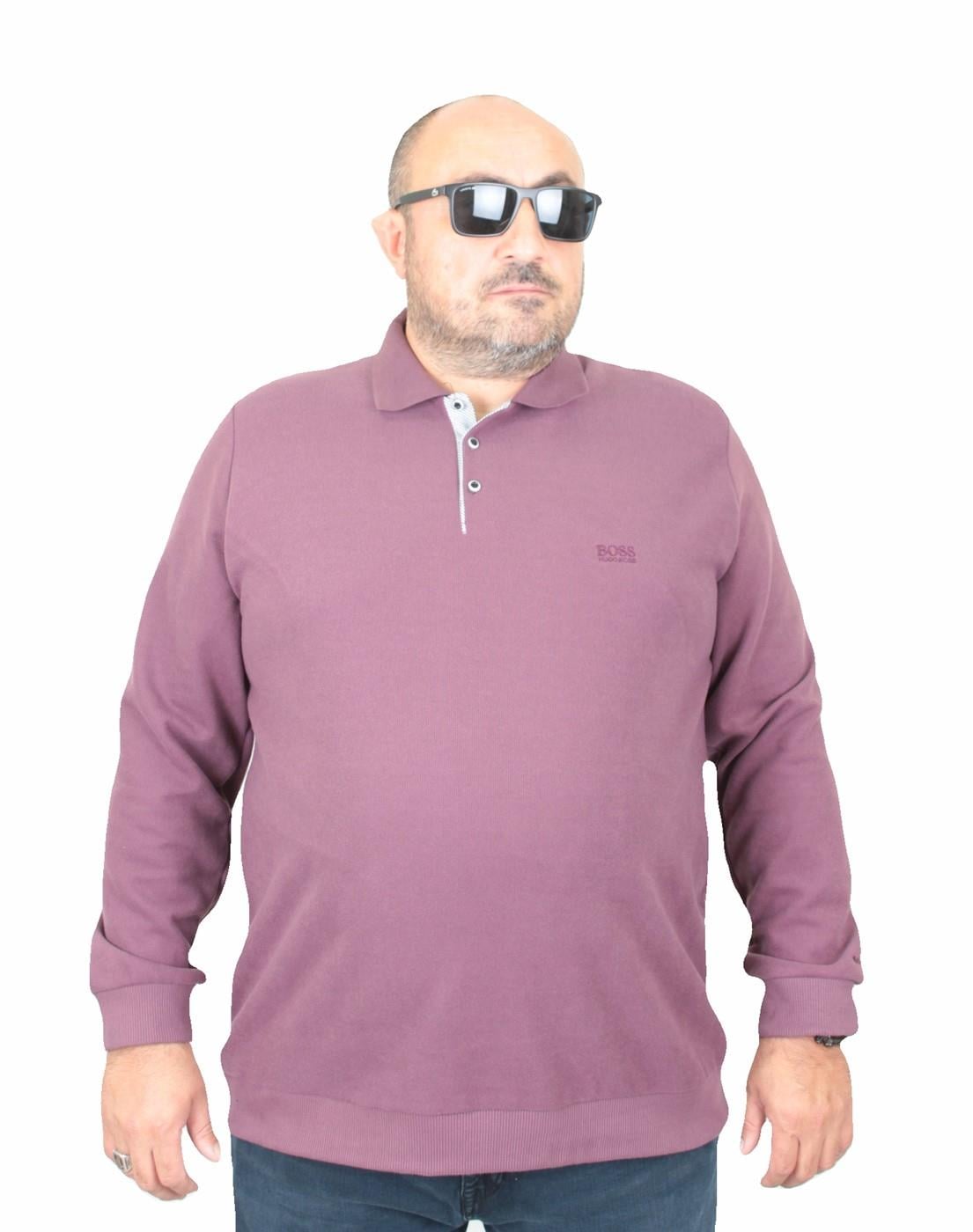 Erkek Büyük Beden Polo Yaka Sweat BSS 24404 Eflatun
