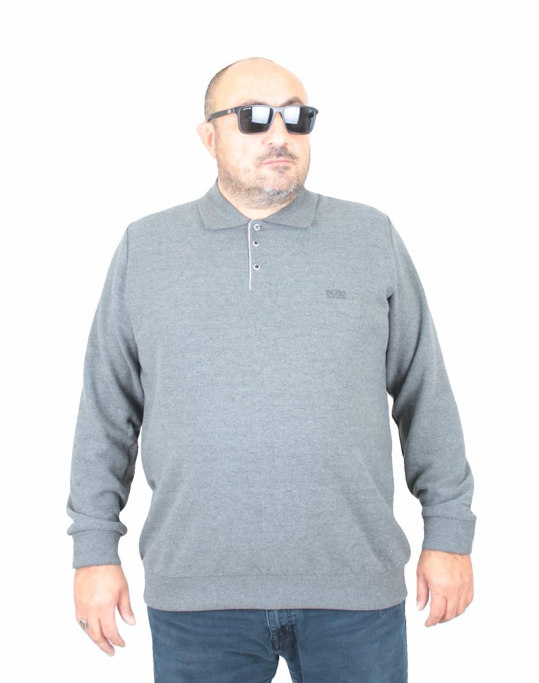 Erkek Büyük Beden Polo Yaka Sweat BSS 24404 ANTRASIT