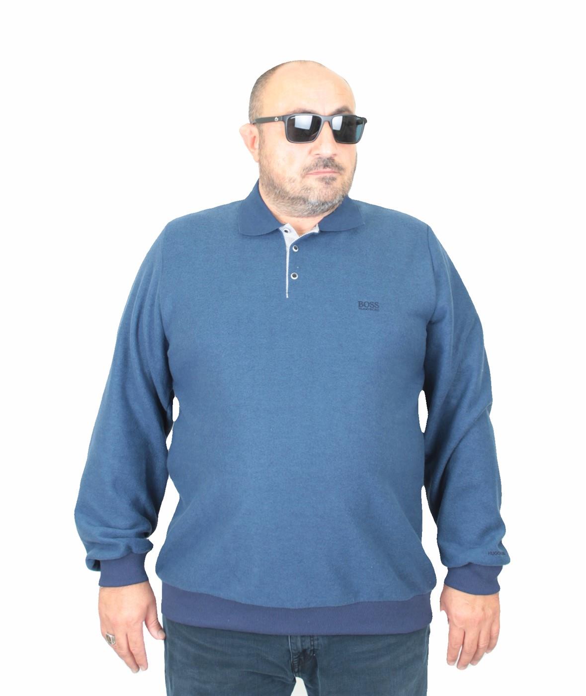 Erkek Büyük Beden Polo Yaka Sweat BSS 24404 Marin