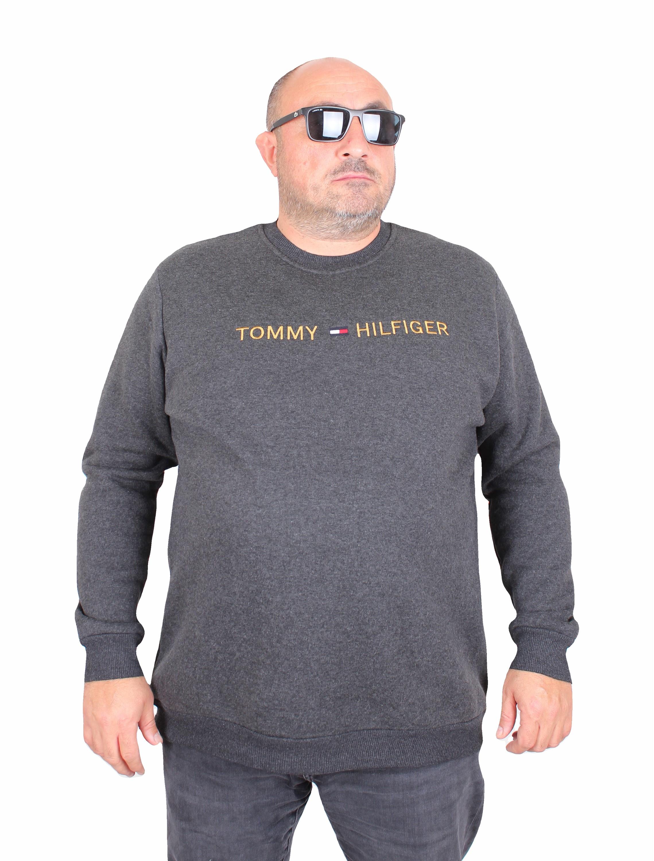 Erkek Büyük Beden Sıfır Yaka 3ip Sweat Tmmy 24204 ANTRASİT MELANJ