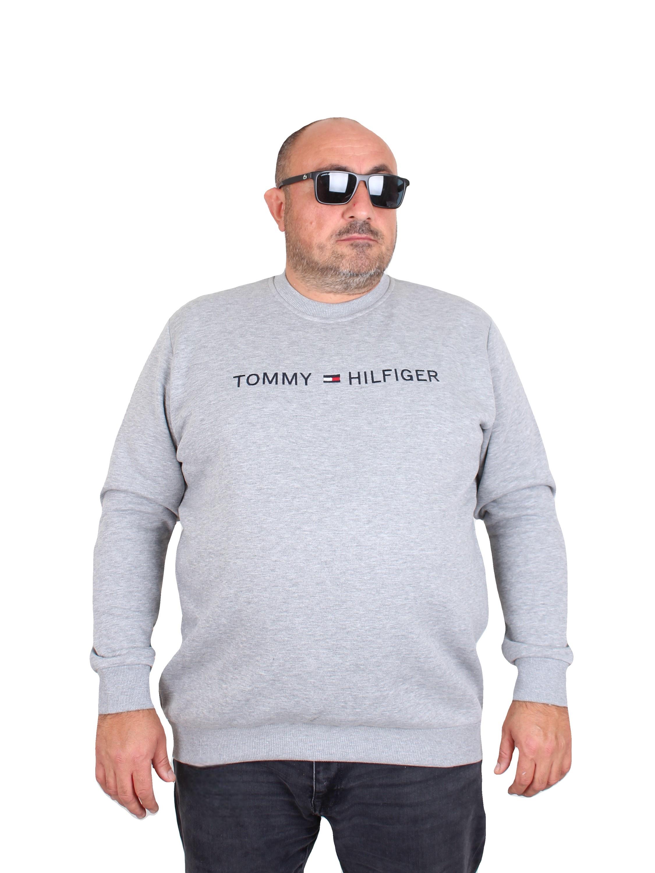 Erkek Büyük Beden Sıfır Yaka 3ip Sweat Tmmy 24204 GRI MELANJ