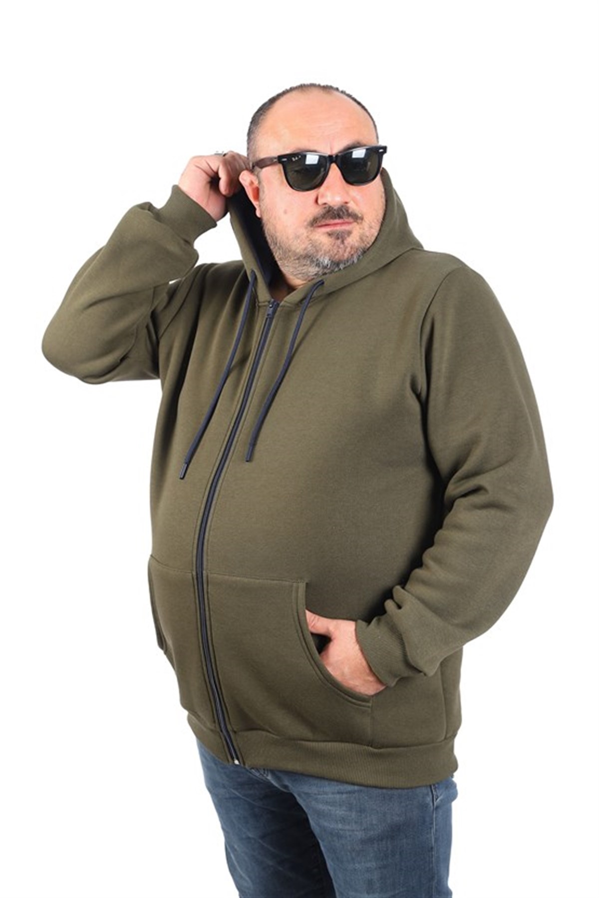 Starbattal Büyük Beden Unisex Kapüşonlu 3ip Sweat 11701 HAKI