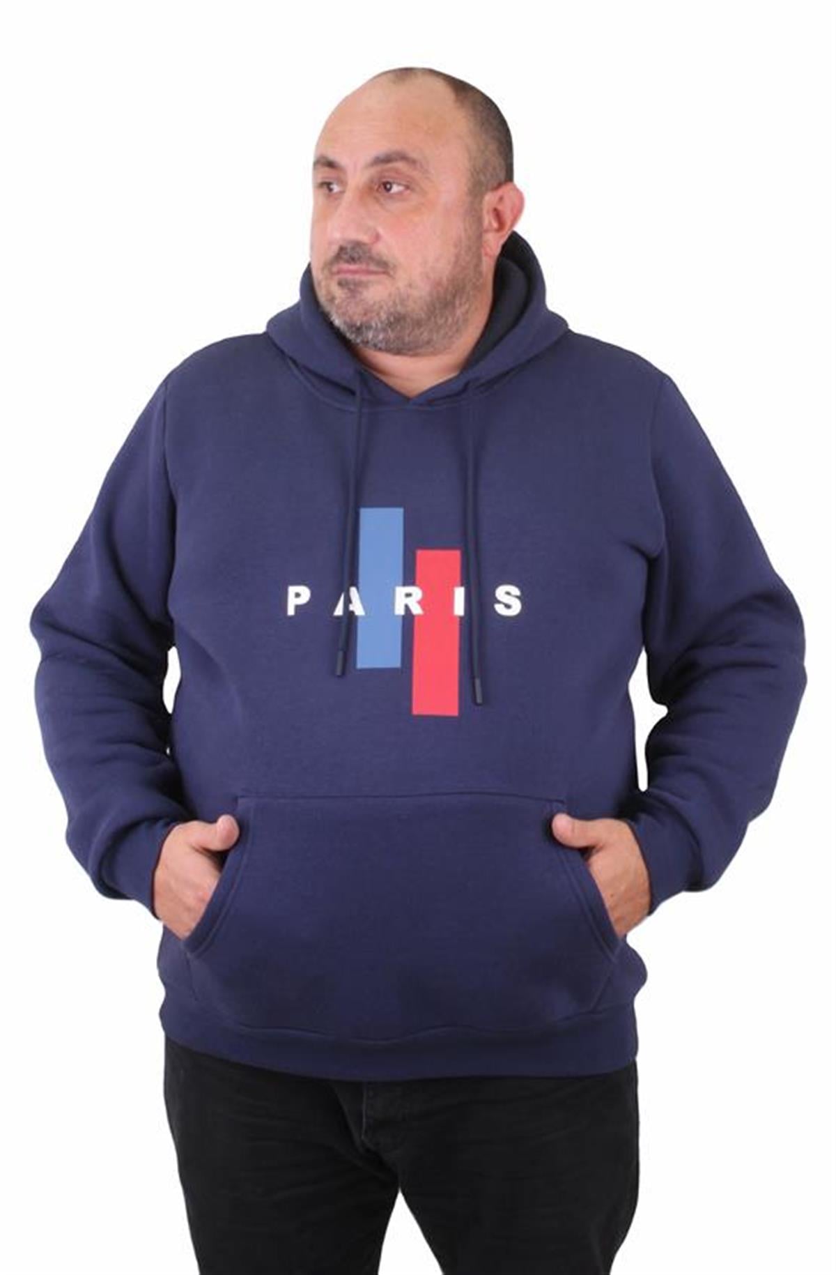 Starbattal Erkek Büyük Beden Kapuşonlu Sweat Paris 23209 INDIGO