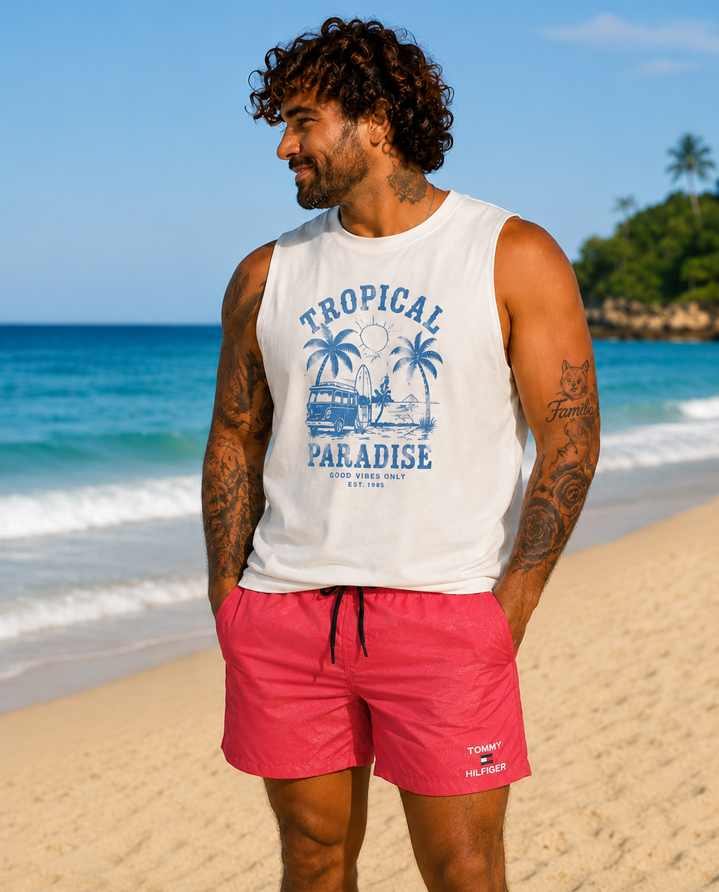 Erkek Büyük Beden Deniz Şortu Tommy  26605 KIRMIZI