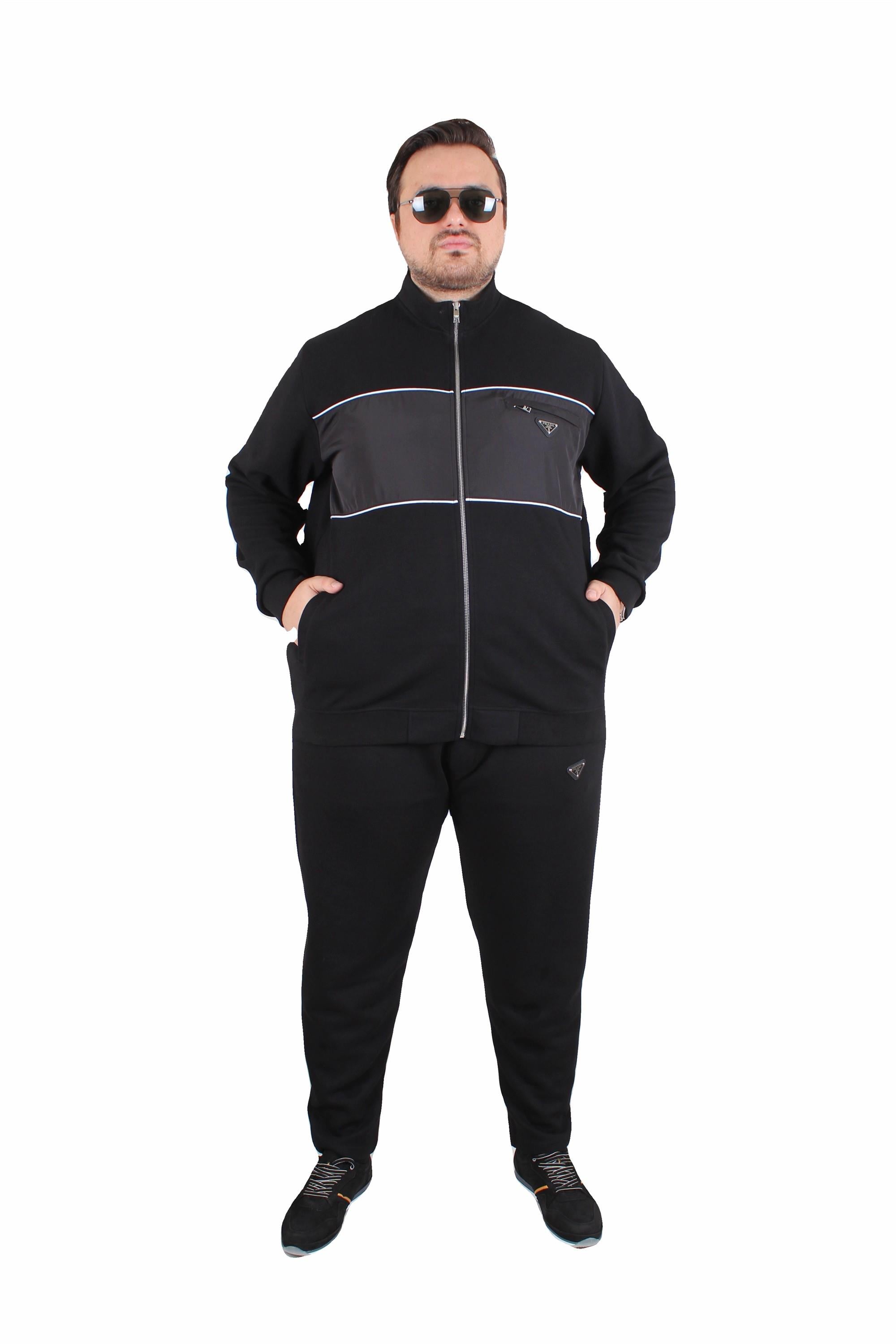 Erkek Büyük Beden Double Face Pike Eşofman Takım PRD.TK25604 SIYAH