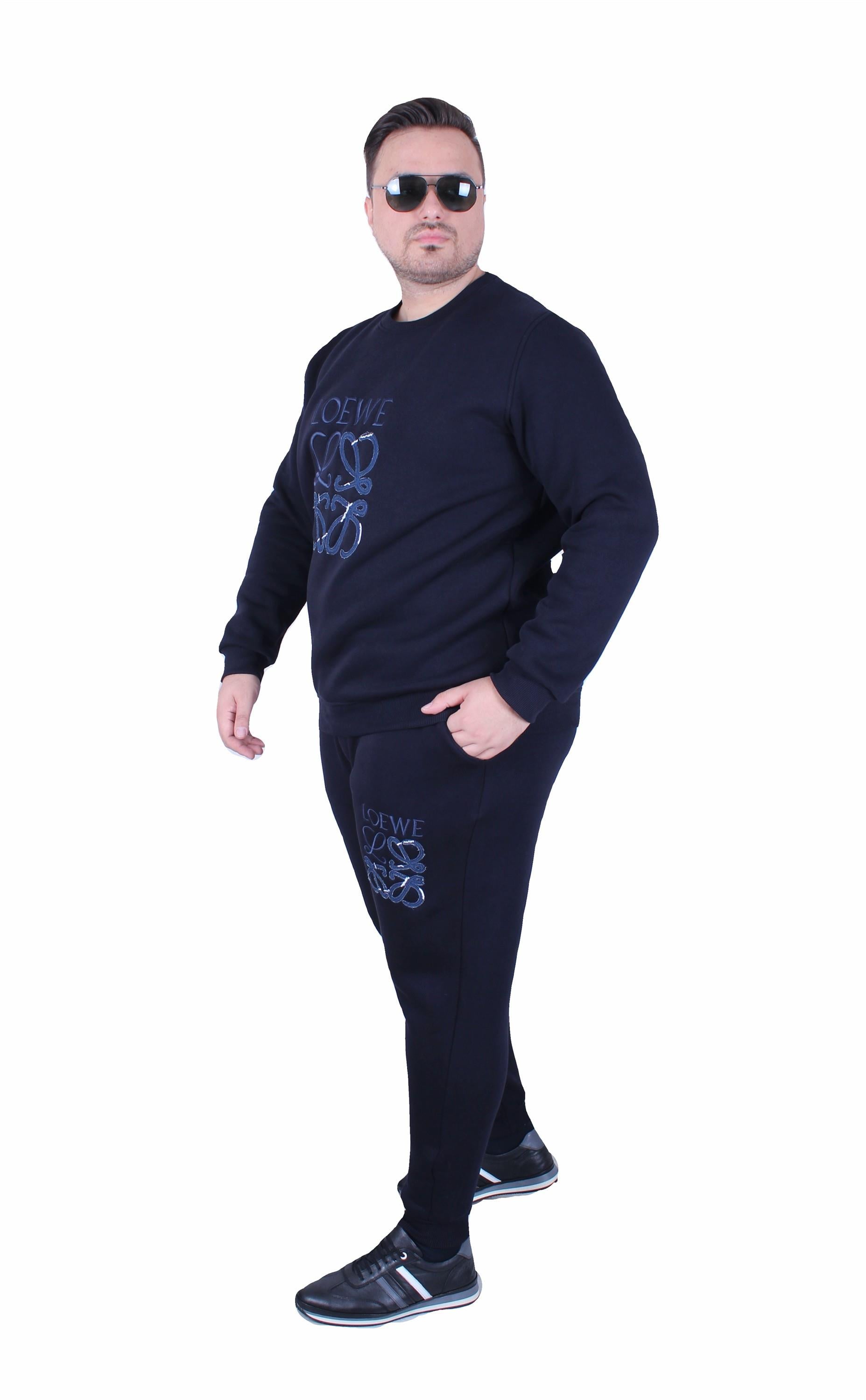 Erkek Büyük Beden 3 İplik Eşofman Takım Loewe TK25607 LACIVERT