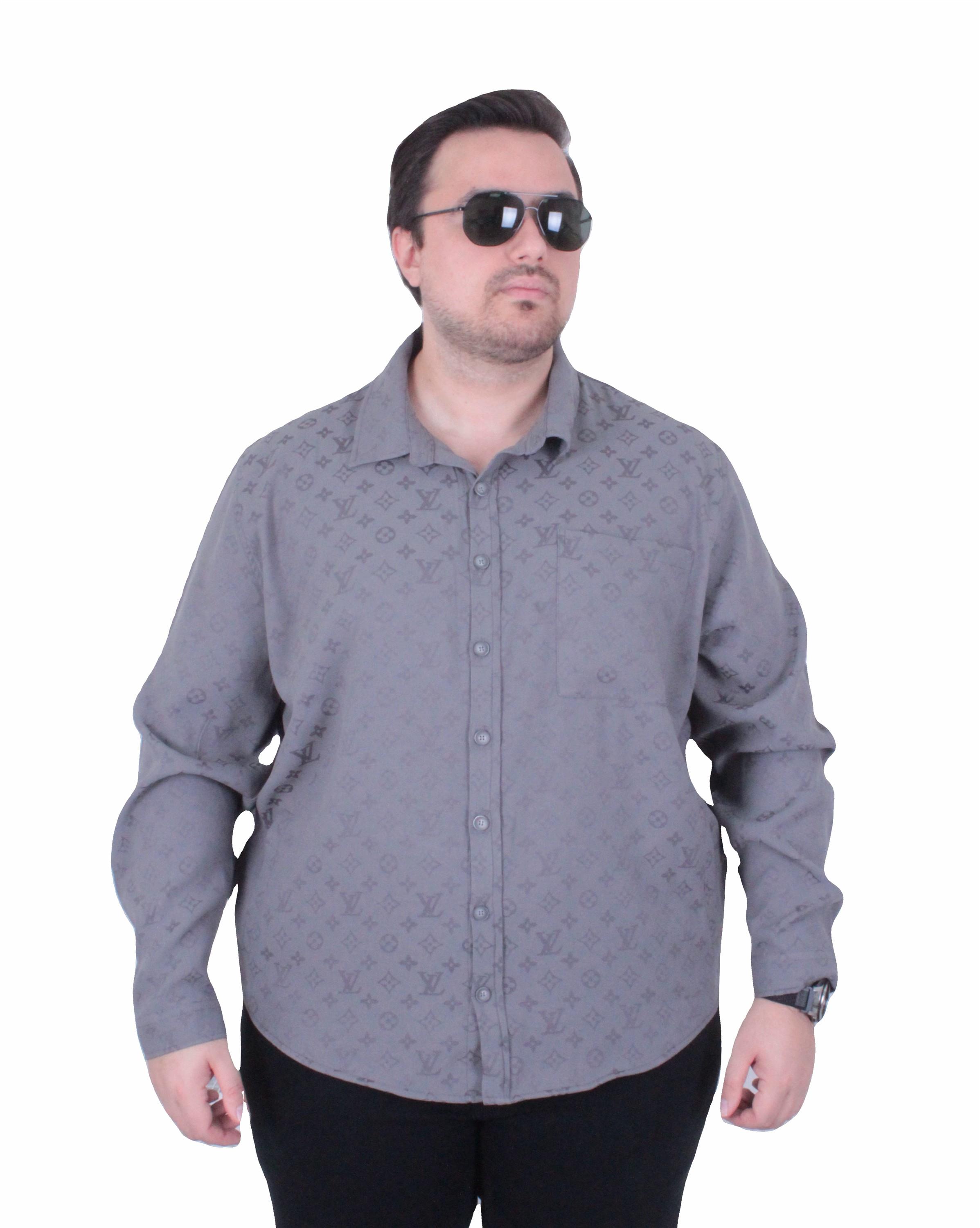 Erkek Büyük Beden Uzun Kollu Gömlek LV 25728 GRI