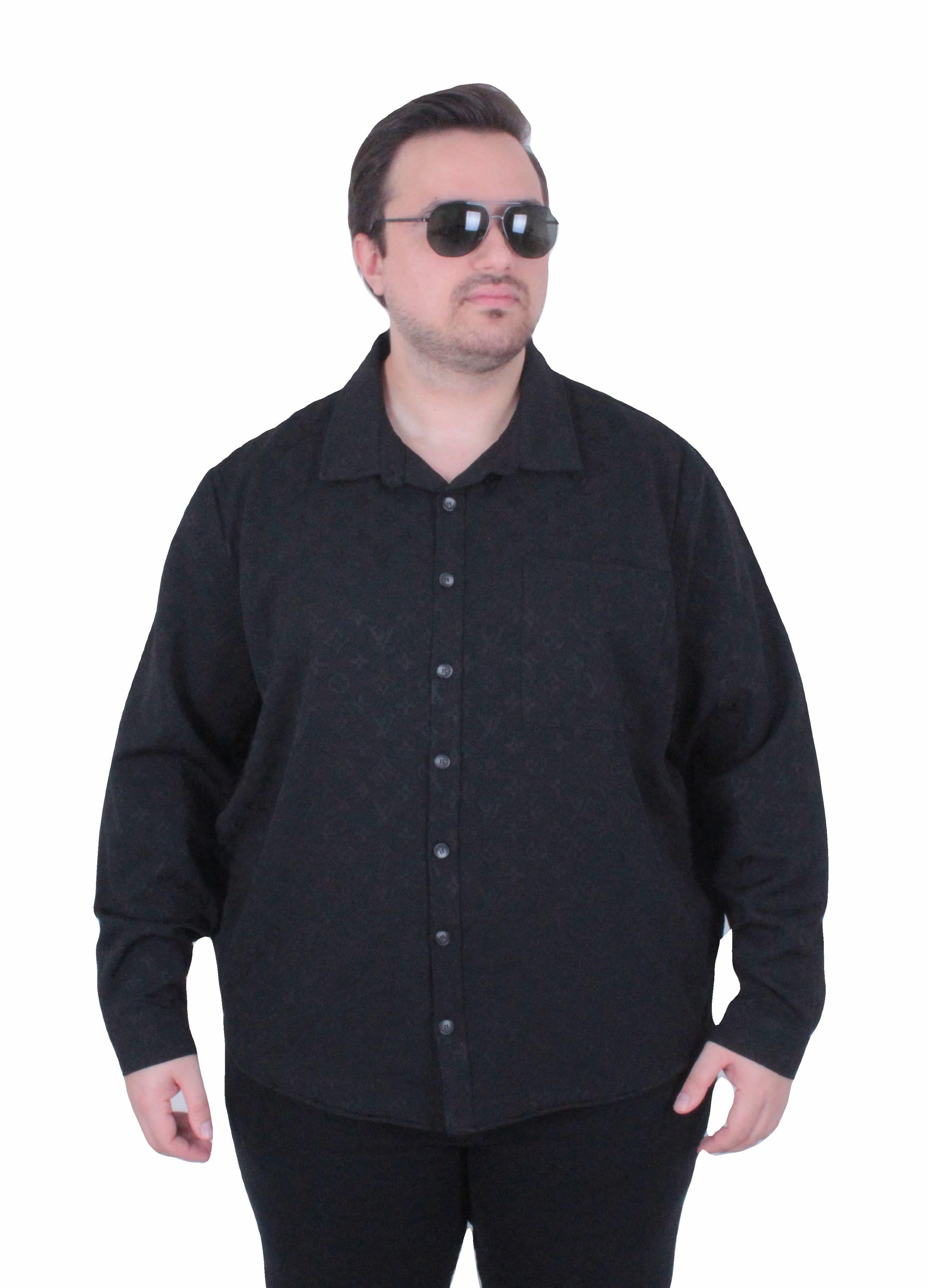 Erkek Büyük Beden Uzun Kollu Gömlek LV 25728 SIYAH