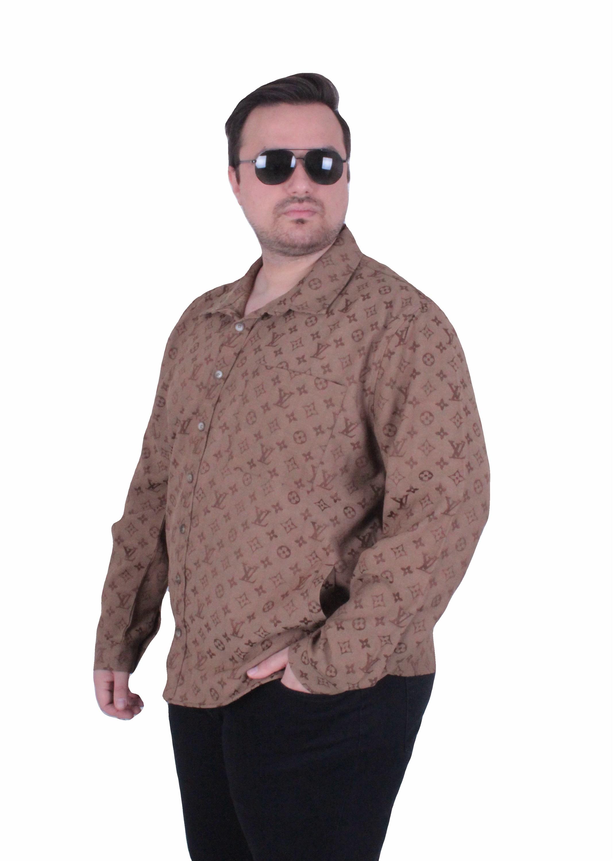 Erkek Büyük Beden Uzun Kollu Gömlek LV 25728 KAHVERENGİ