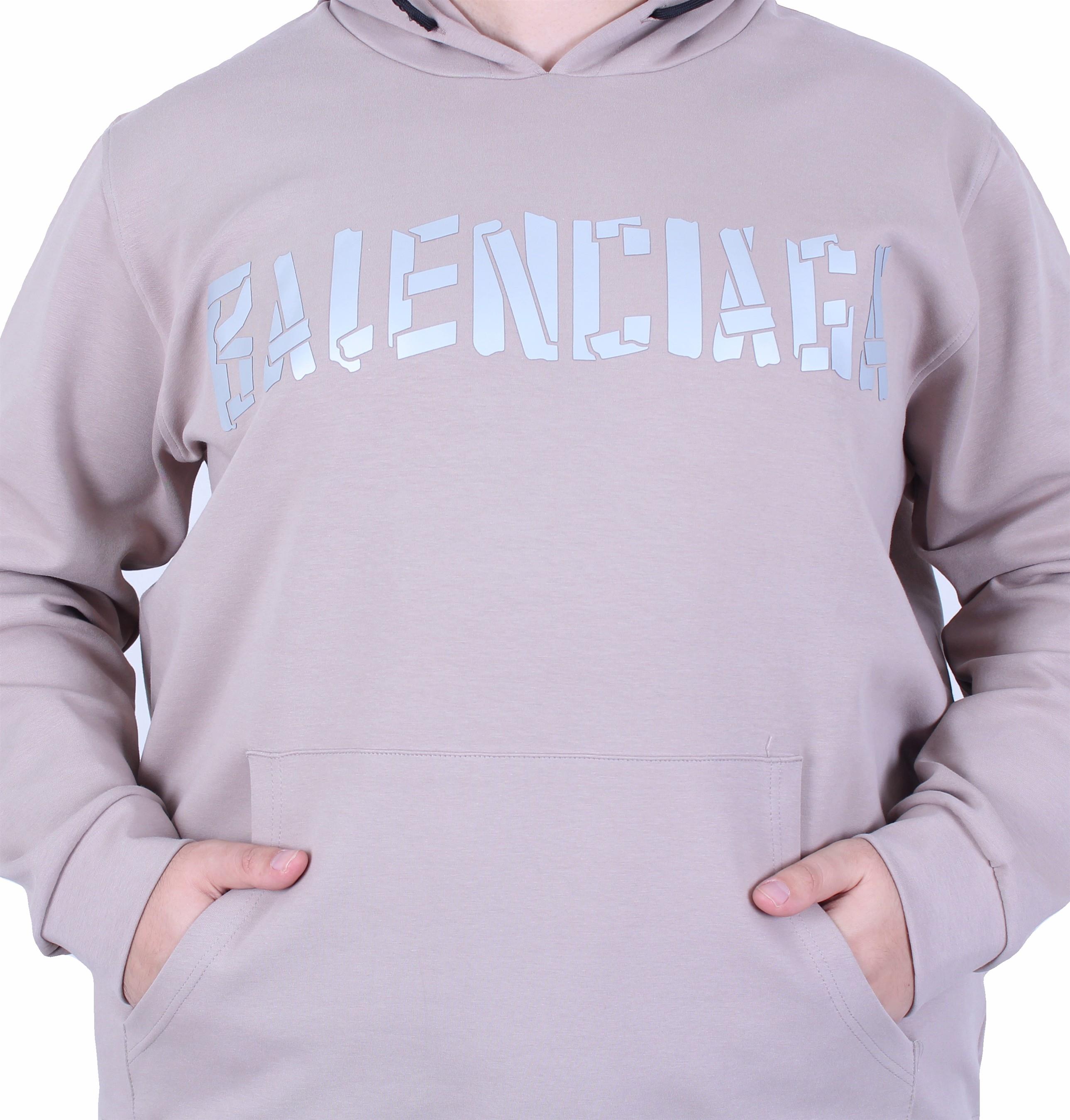 Erkek Büyük Beden Kapüşonlu Sweat Double Face Blnciaga 25708 BEJ