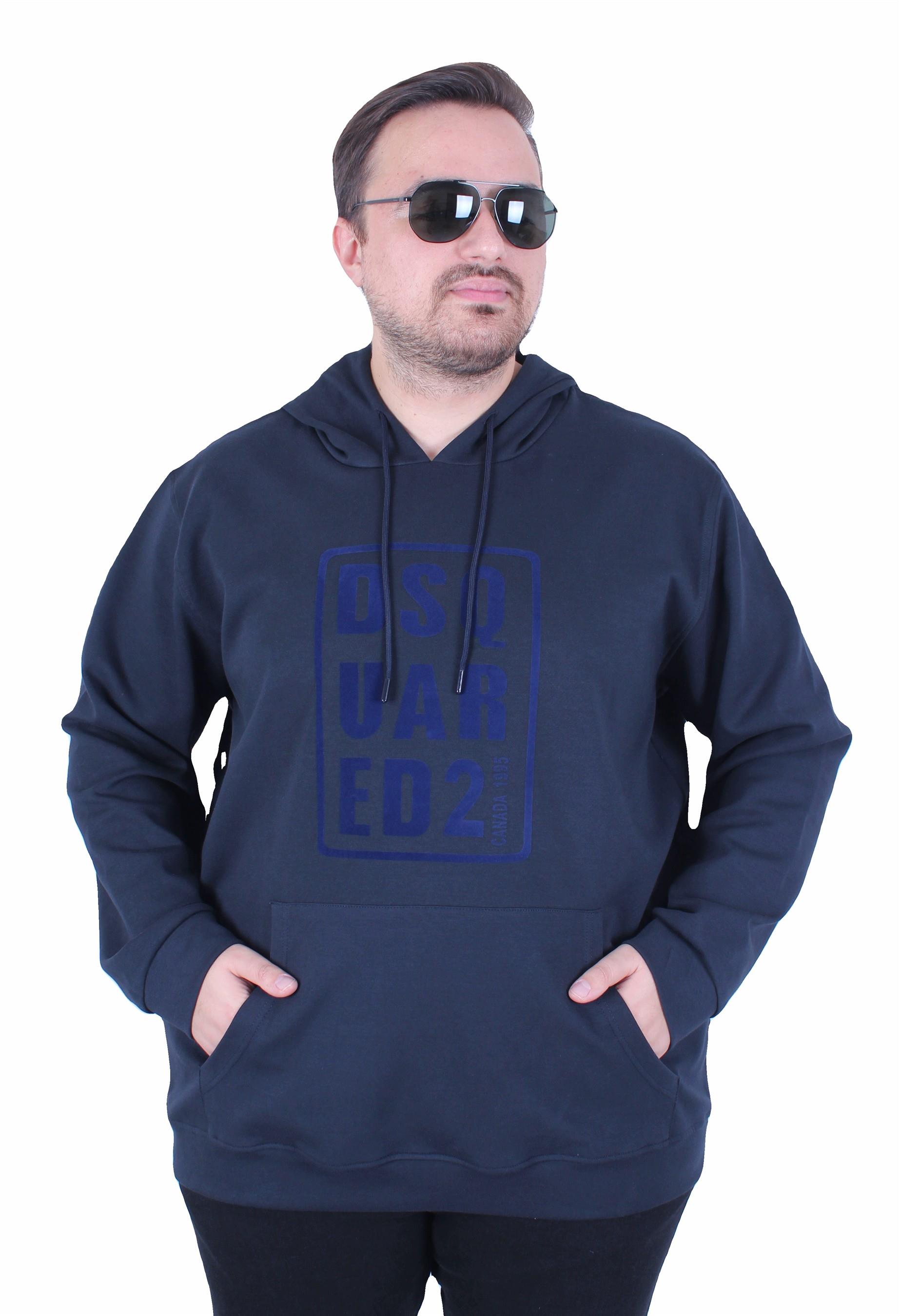 Erkek Büyük Beden Kapüşonlu Sweat Double Face DSQ 25712 LACIVERT