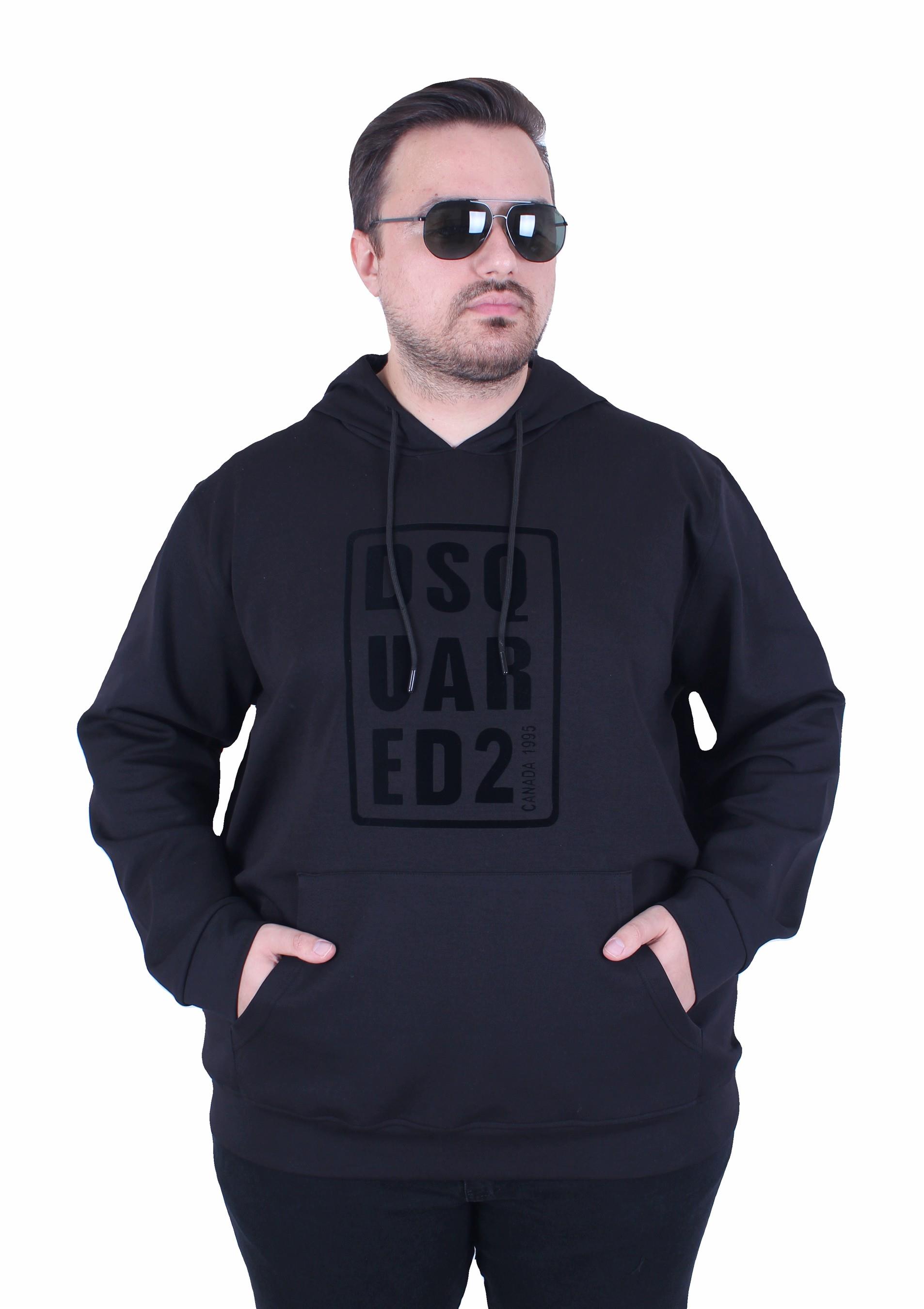 Erkek Büyük Beden Kapüşonlu Sweat Double Face DSQ 25712 SIYAH