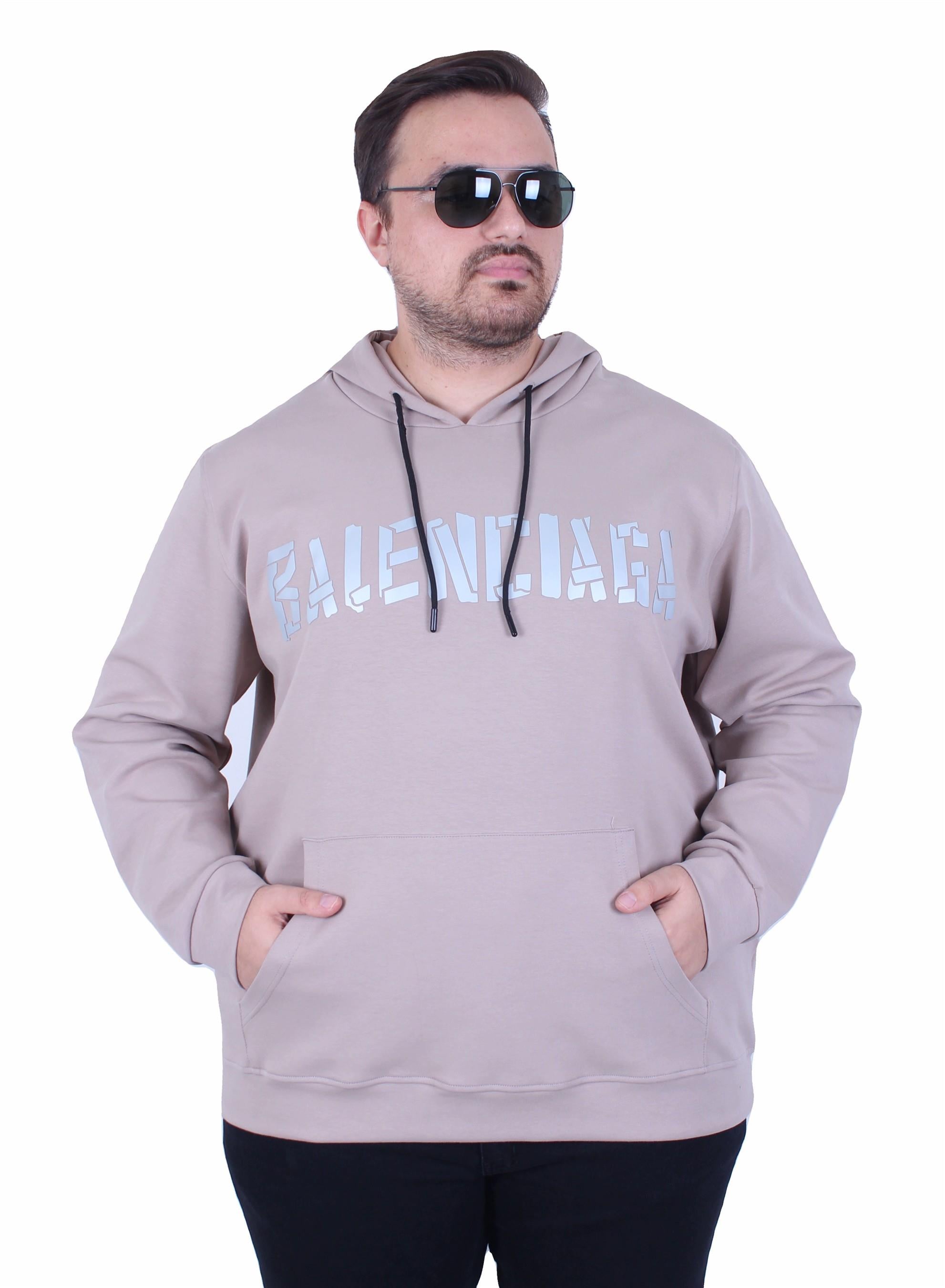 Erkek Büyük Beden Kapüşonlu Sweat Double Face Blnciaga 25708 BEJ