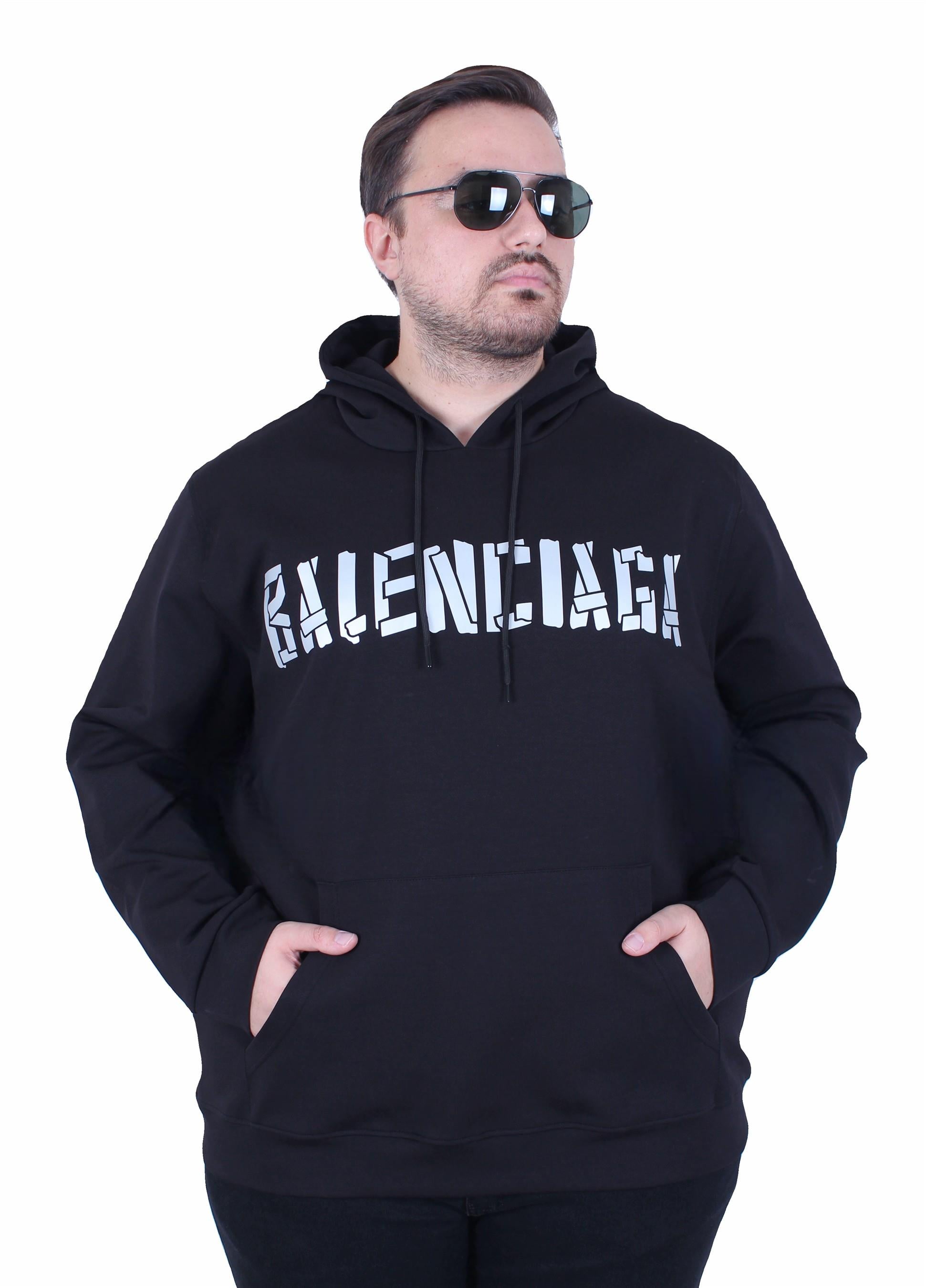 Erkek Büyük Beden Kapüşonlu Sweat Double Face Blnciaga 25708 SIYAH