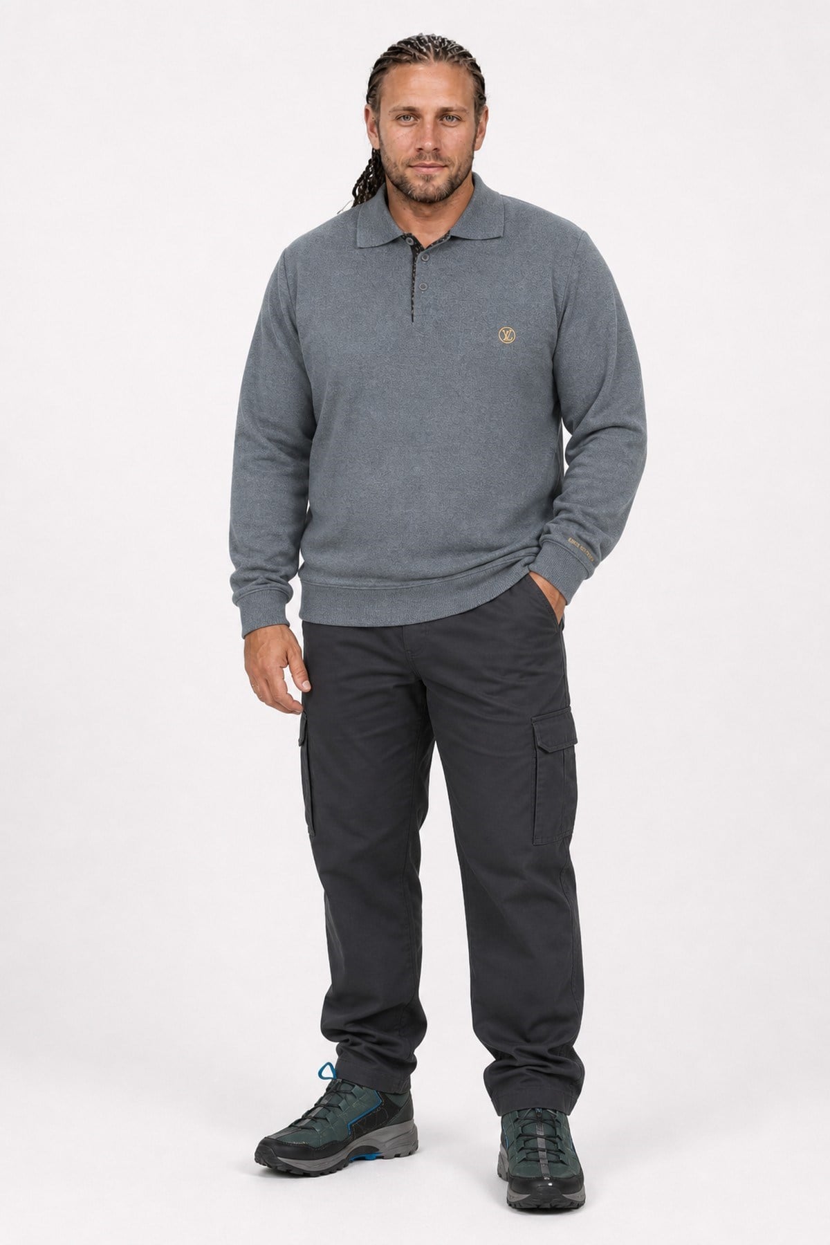 Erkek Büyük Beden Polo Yaka Sweat LV 24406 ANTRASIT