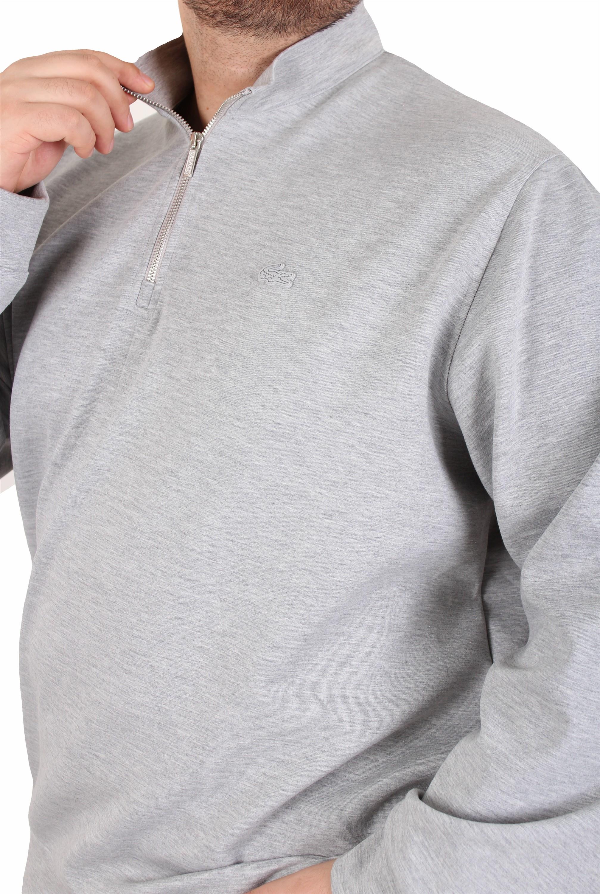 Erkek Büyük Beden Polo Yaka Fermuarlı Sweat Double Face LCST. 25710 GRI