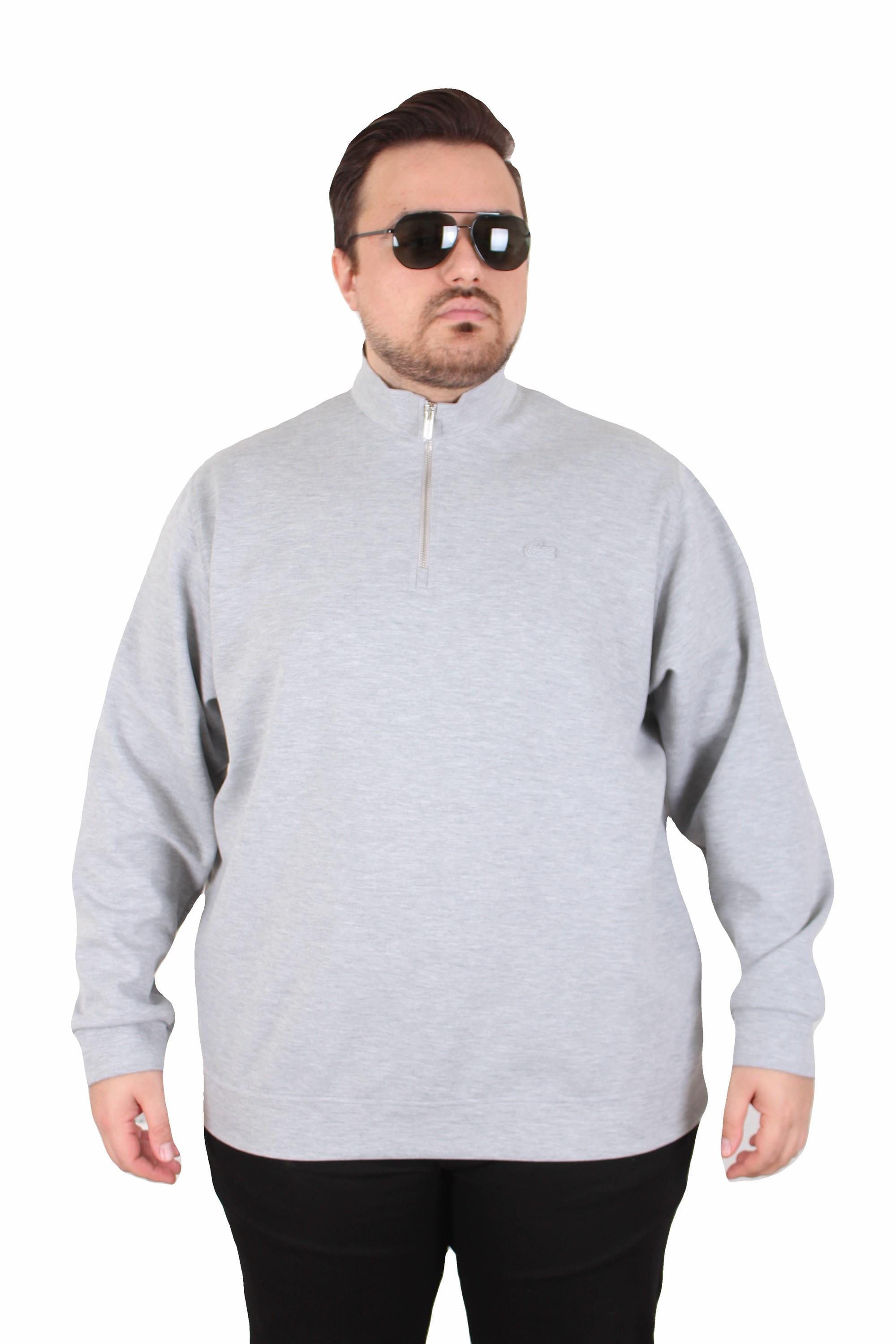 Erkek Büyük Beden Polo Yaka Fermuarlı Sweat Double Face LCST. 25710 GRI