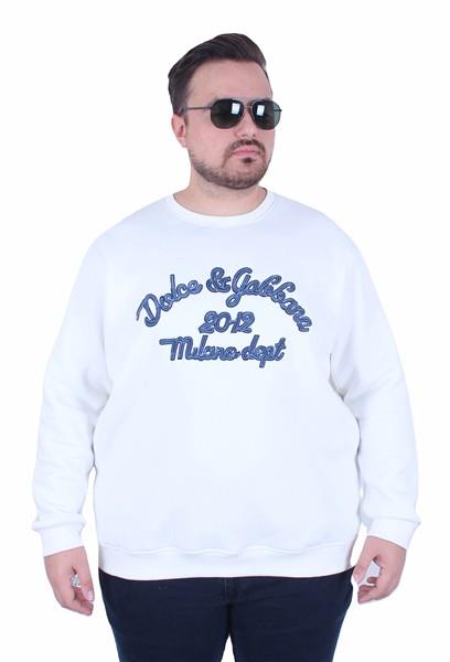 Erkek Büyük Beden Bisiklet Yaka Sweatshirt D&G 25726 EKRU