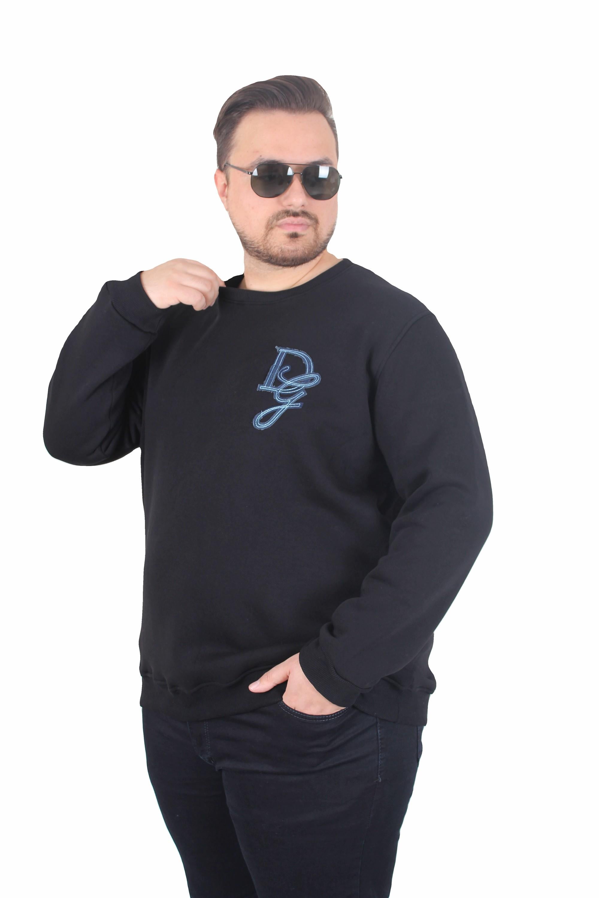 Erkek Büyük Beden Bisiklet Yaka 3ip Sweat D&G 25722 SIYAH