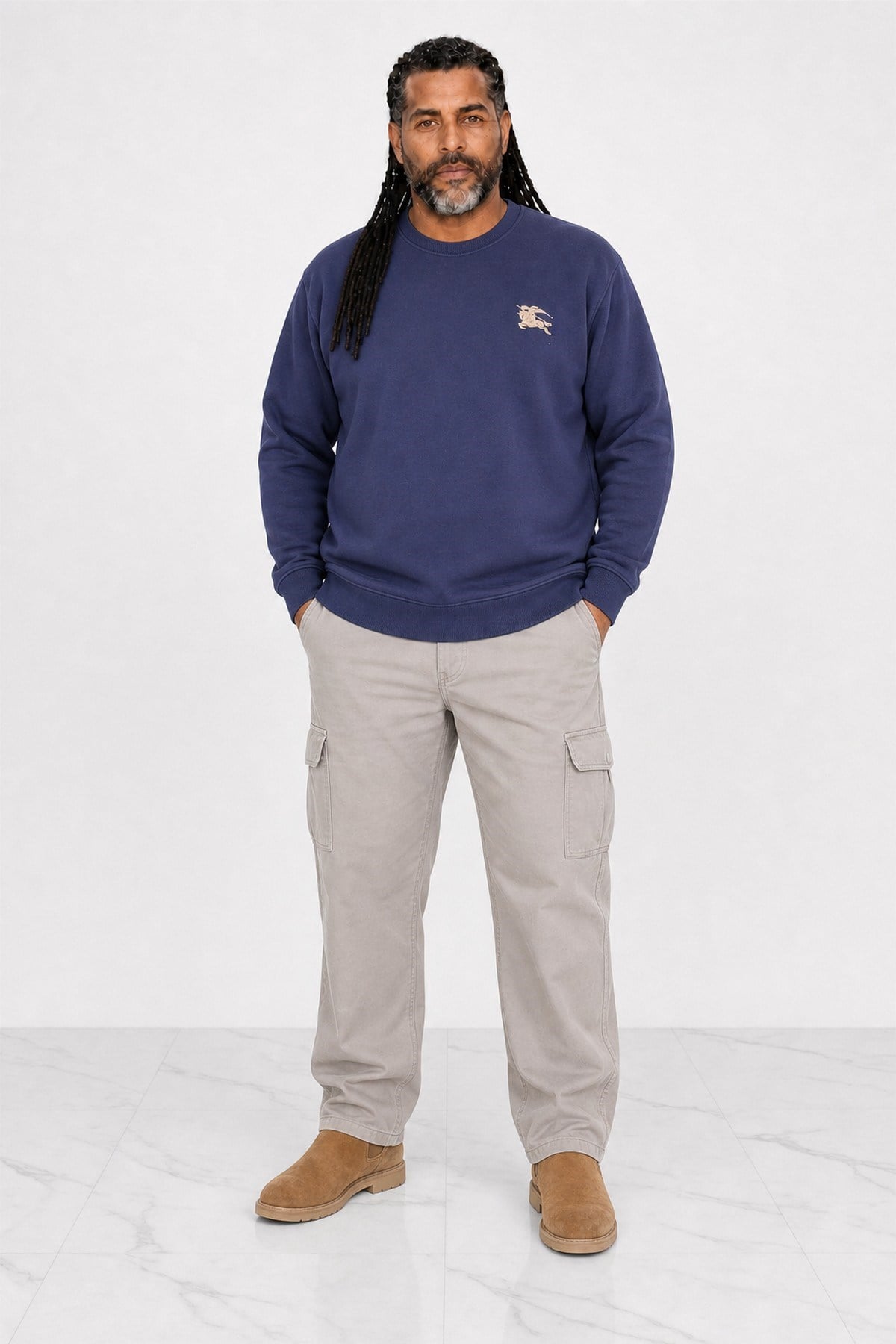 Erkek Büyük Beden Sıfır Yaka 3ip Sweat BRB 24206 INDIGO