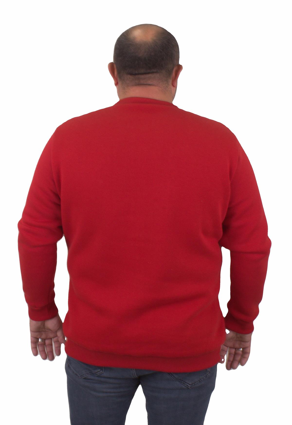 Erkek Büyük Beden Sıfır Yaka Sweat DG 23207 KIRMIZI