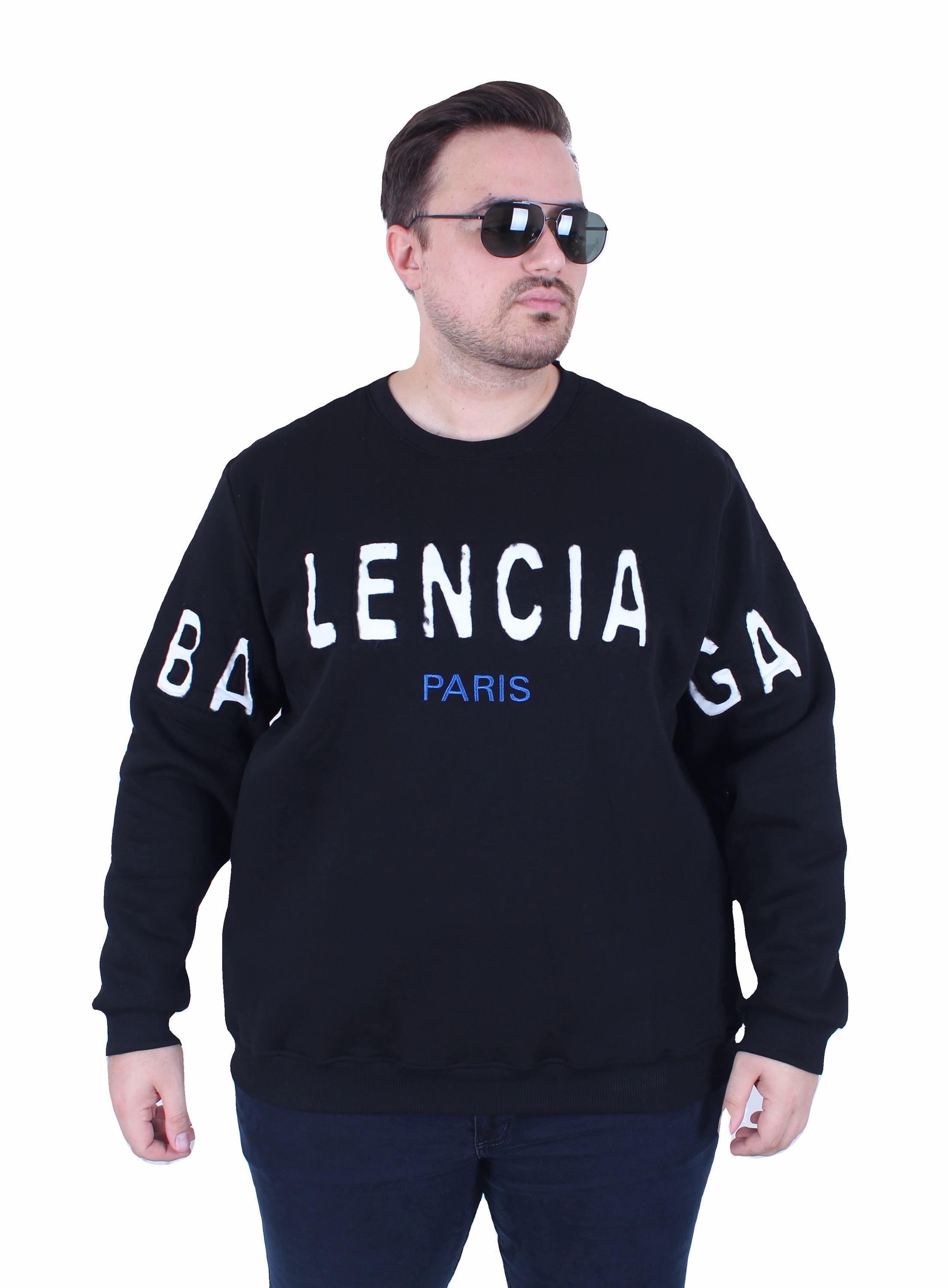 Erkek Büyük Beden Bisiklet Yaka 3ip Sweat Blnciaga 25724 SIYAH