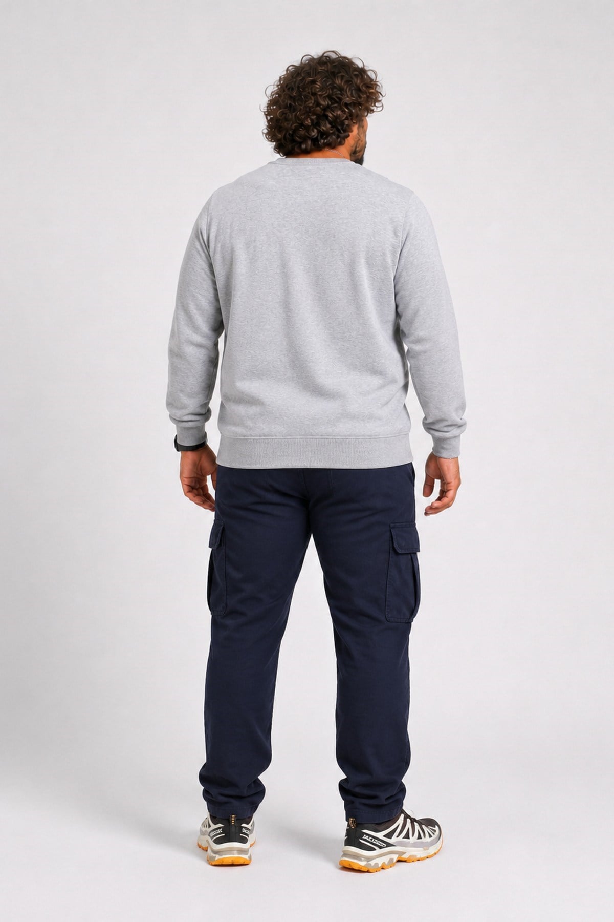 Erkek Büyük Beden Sıfır Yaka Sweat DG 23207 GRI MELANJ