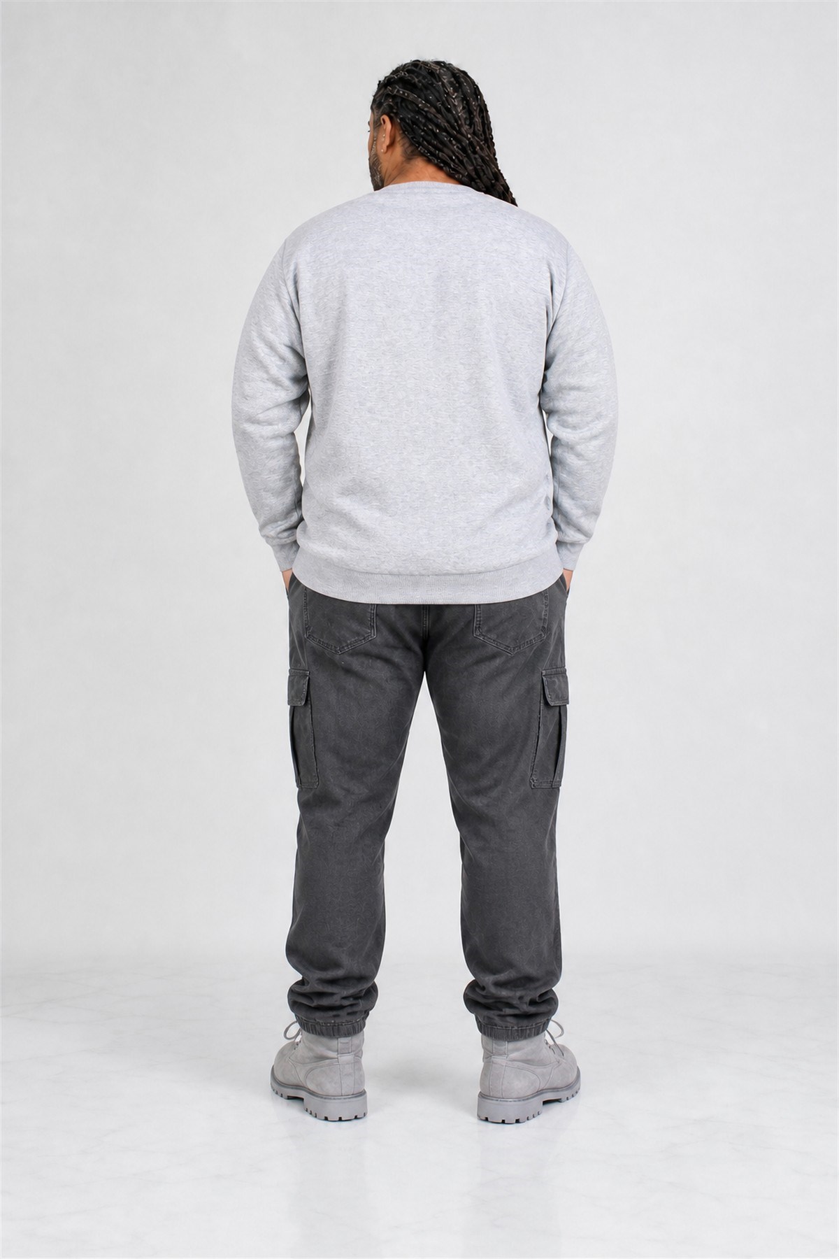 Erkek Büyük Beden Sıfır Yaka 3ip Sweat PRD 24207 GRI MELANJ