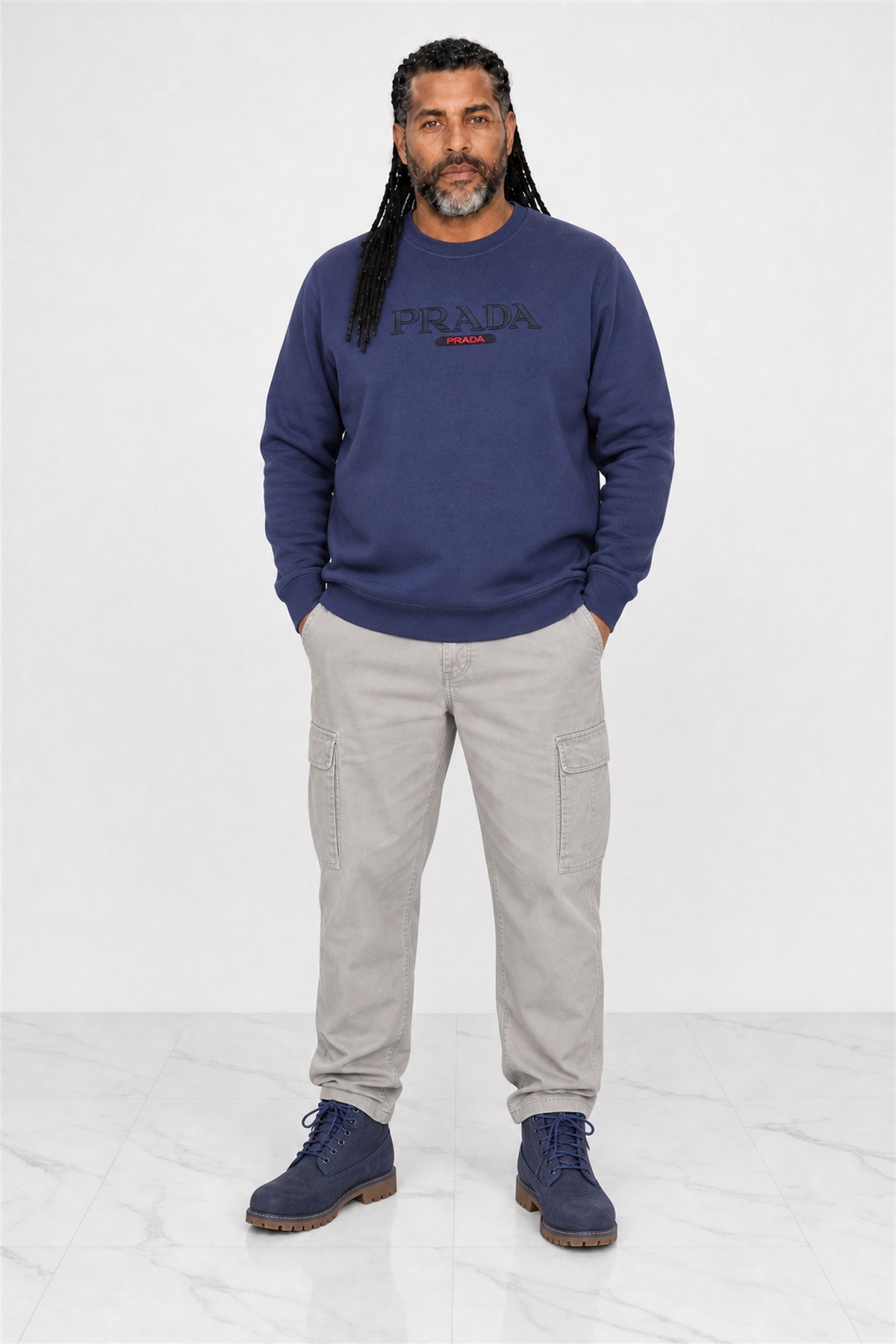 Erkek Büyük Beden Sıfır Yaka 3ip Sweat PRD 24207 INDIGO