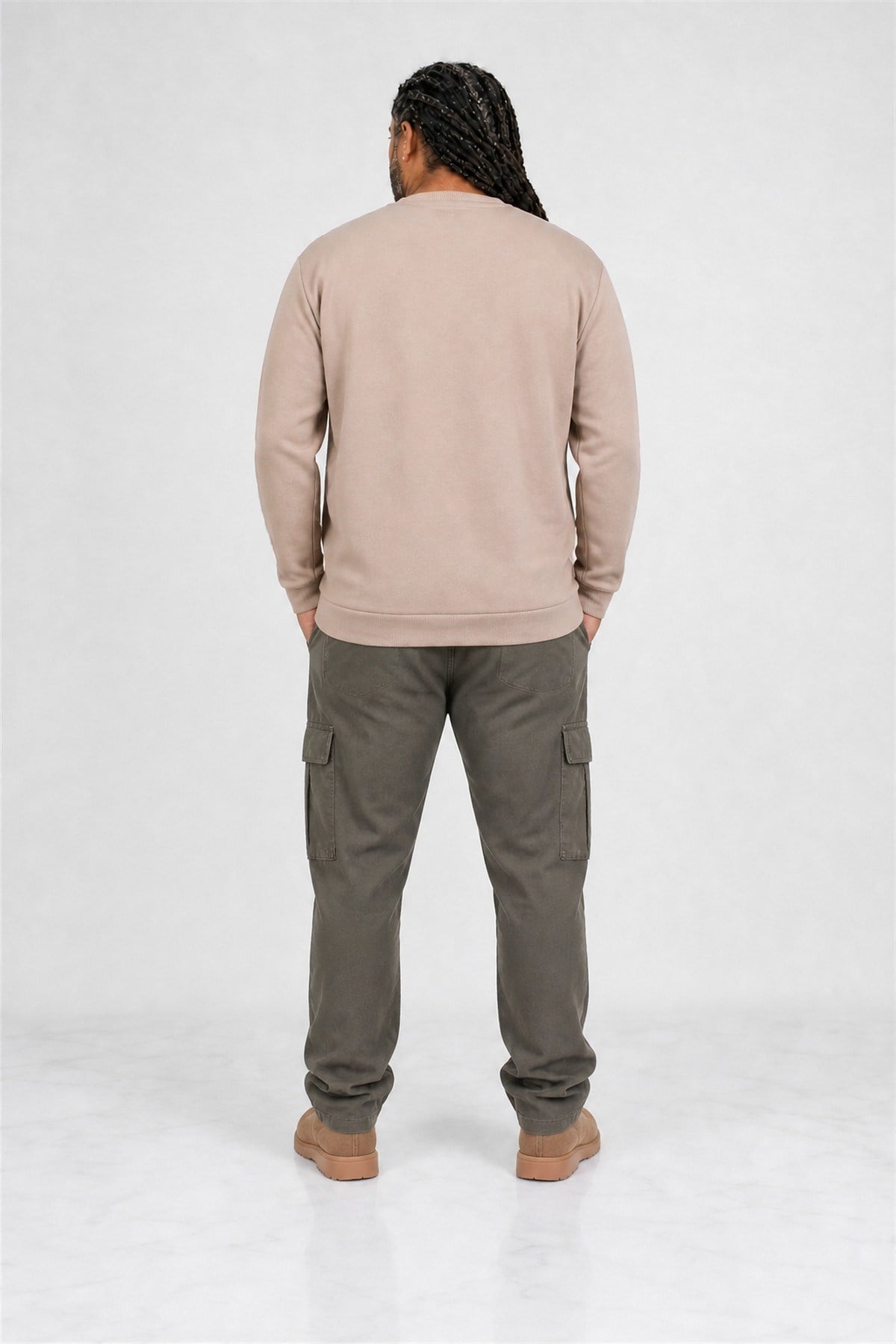 Erkek Büyük Beden Sıfır Yaka 3ip Sweat BRB 24206 CAMEL