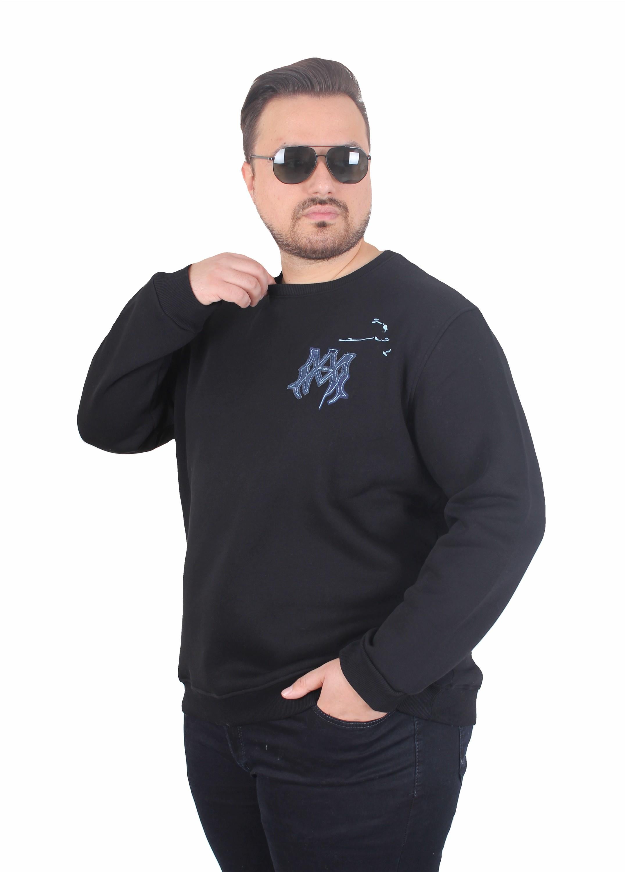 Erkek Büyük Beden Bisiklet Yaka 3ip Sweat AMR 25723 SIYAH