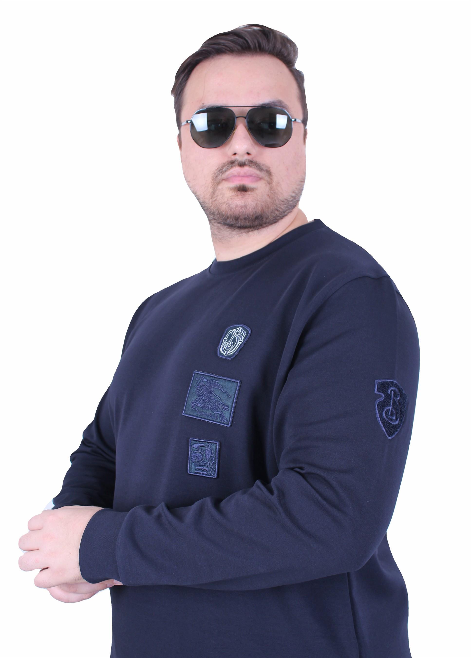 Erkek Büyük Beden Bisiklet Yaka Sweat Double Face BRB. 25711 LACIVERT