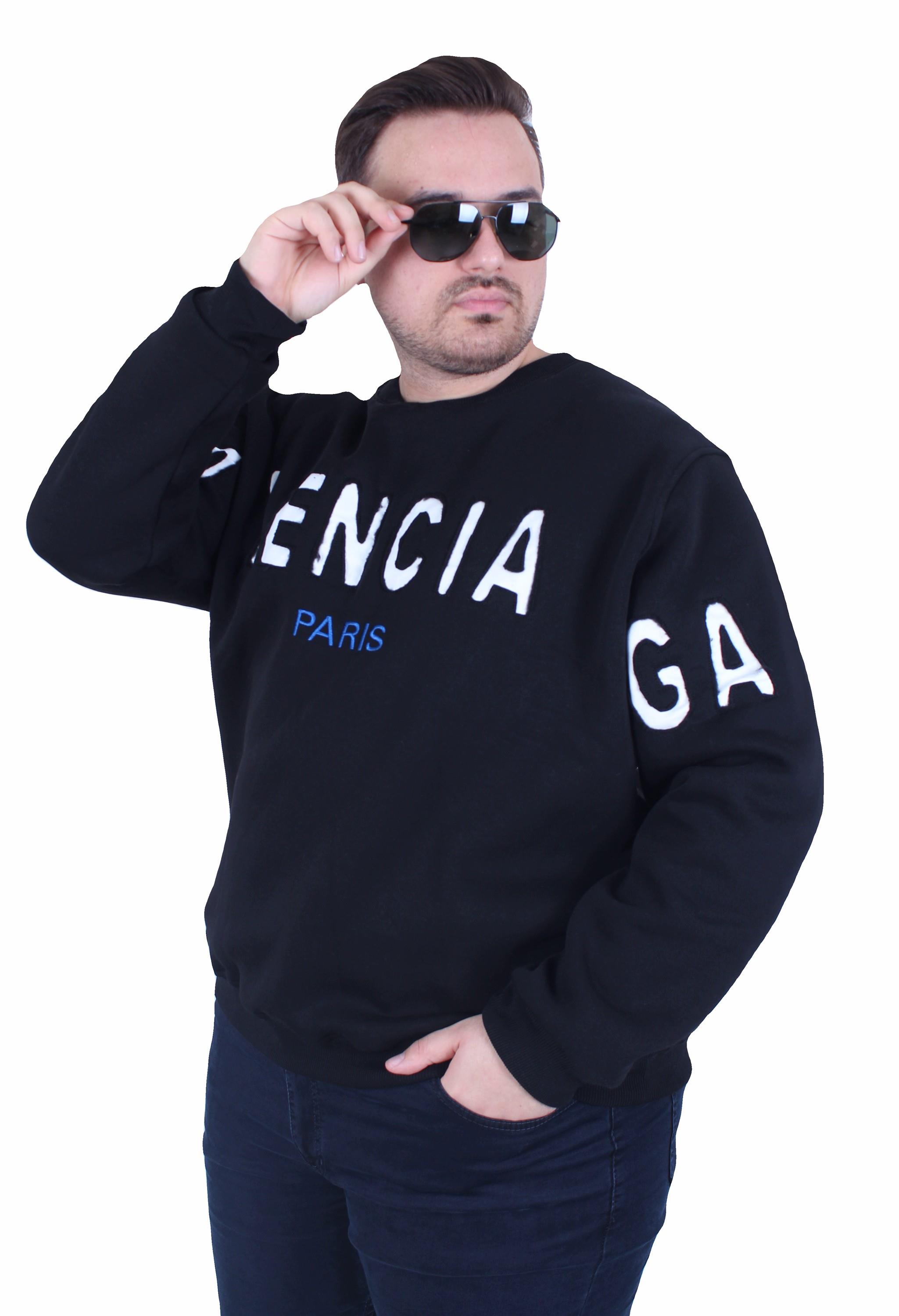Erkek Büyük Beden Bisiklet Yaka 3ip Sweat Blnciaga 25724 SIYAH
