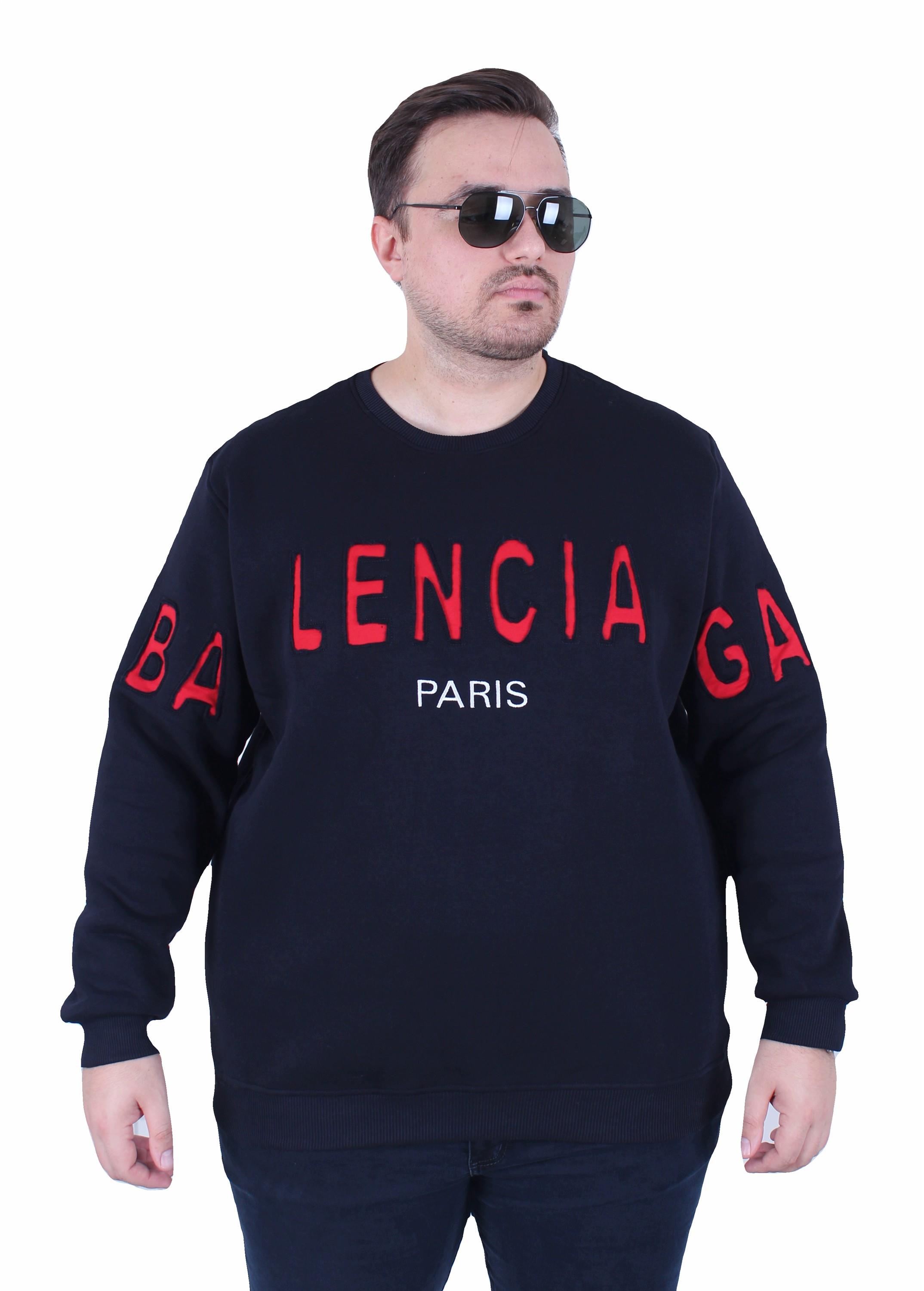 Erkek Büyük Beden Bisiklet Yaka 3ip Sweat Blnciaga 25724 LACIVERT