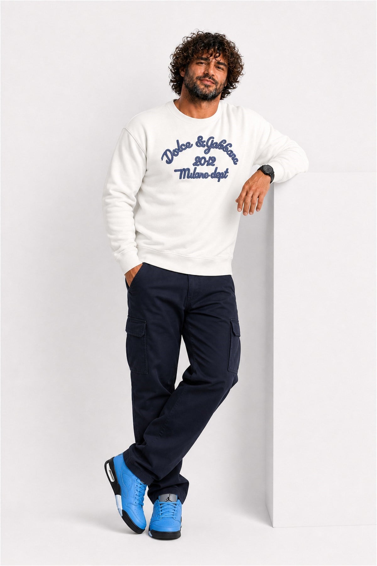 Erkek Büyük Beden Bisiklet Yaka Sweatshirt D&G 25726 EKRU