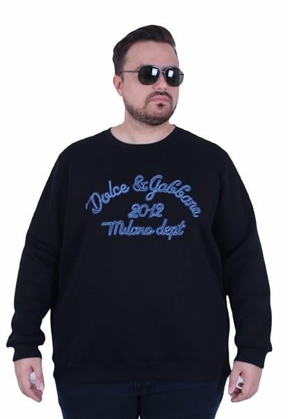 Erkek Büyük Beden Bisiklet Yaka Sweatshirt D&G 25726 SIYAH