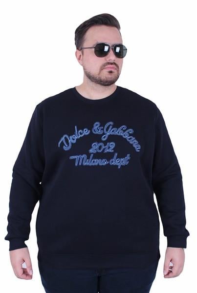 Erkek Büyük Beden Bisiklet Yaka Sweatshirt D&G 25726 LACIVERT