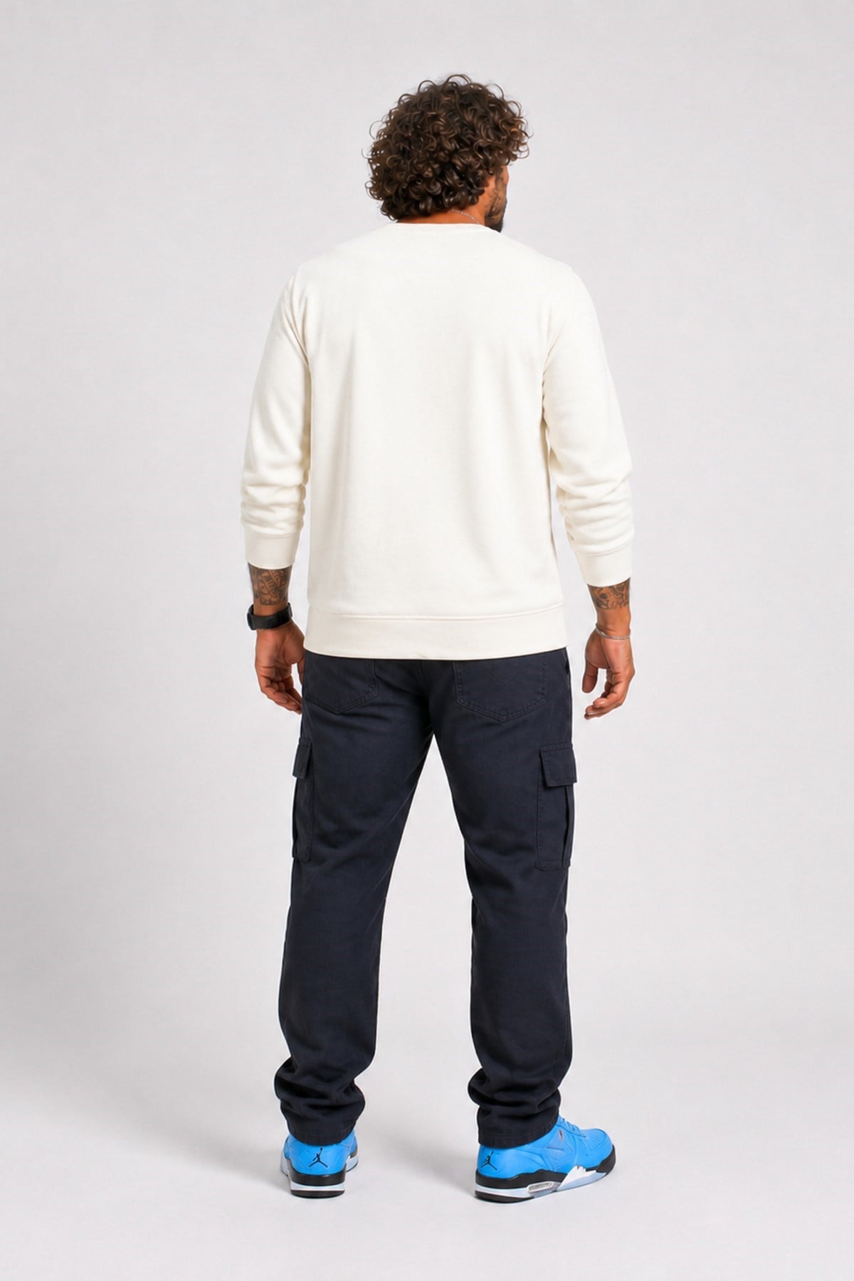 Erkek Büyük Beden Bisiklet Yaka Sweatshirt D&G 25726 EKRU