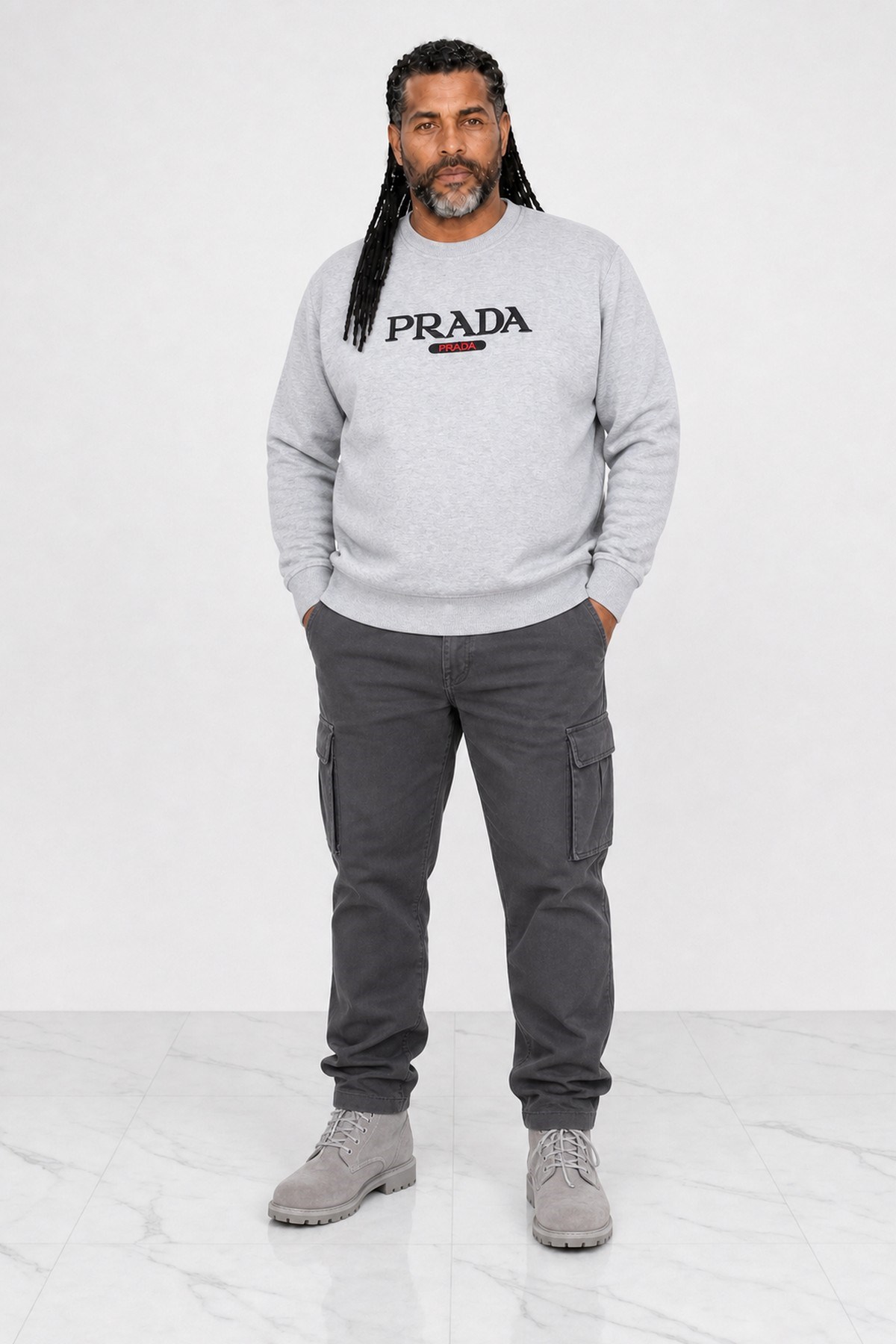 Erkek Büyük Beden Sıfır Yaka 3ip Sweat PRD 24207 GRI MELANJ