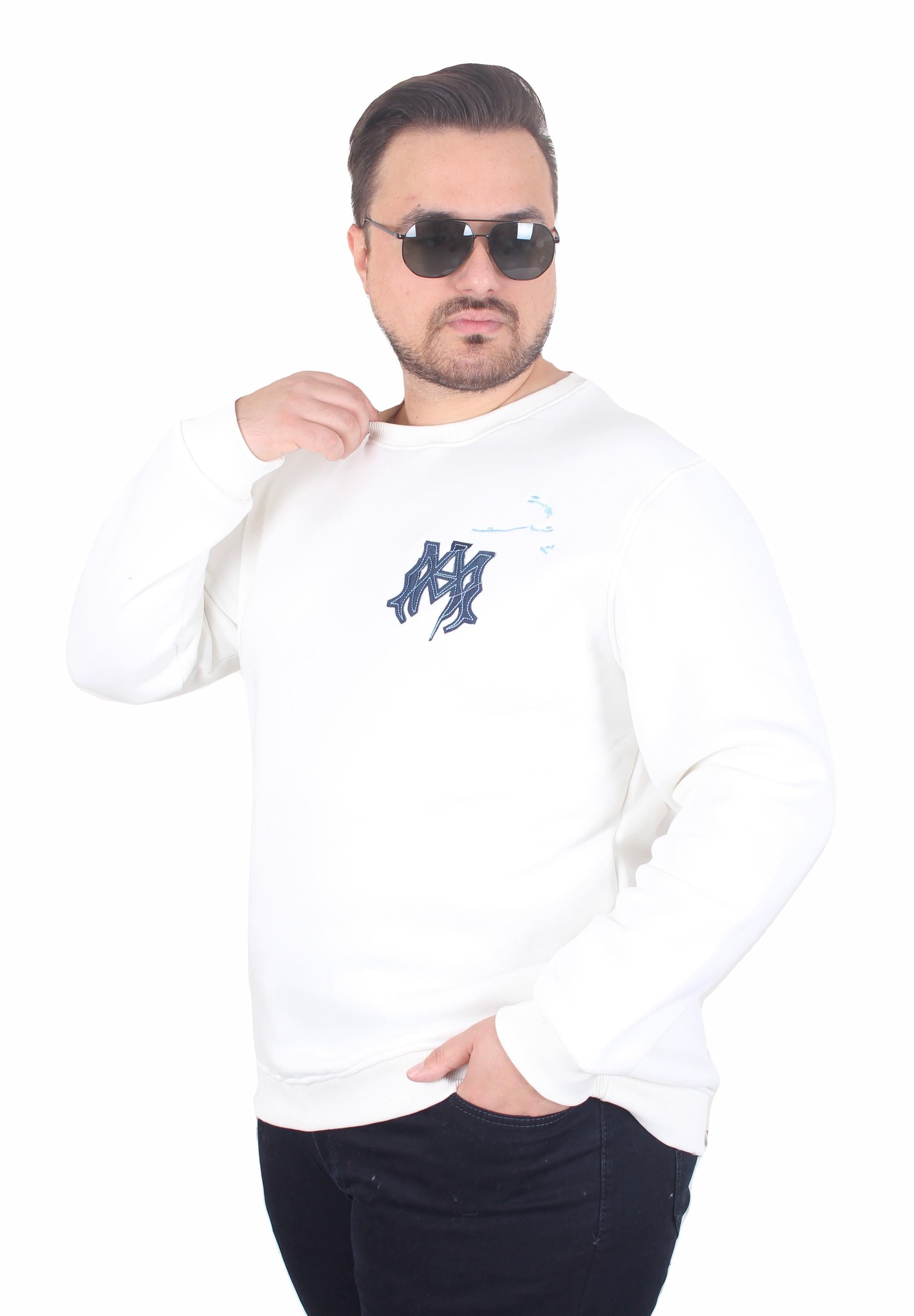 Erkek Büyük Beden Bisiklet Yaka 3ip Sweat AMR 25723 EKRU