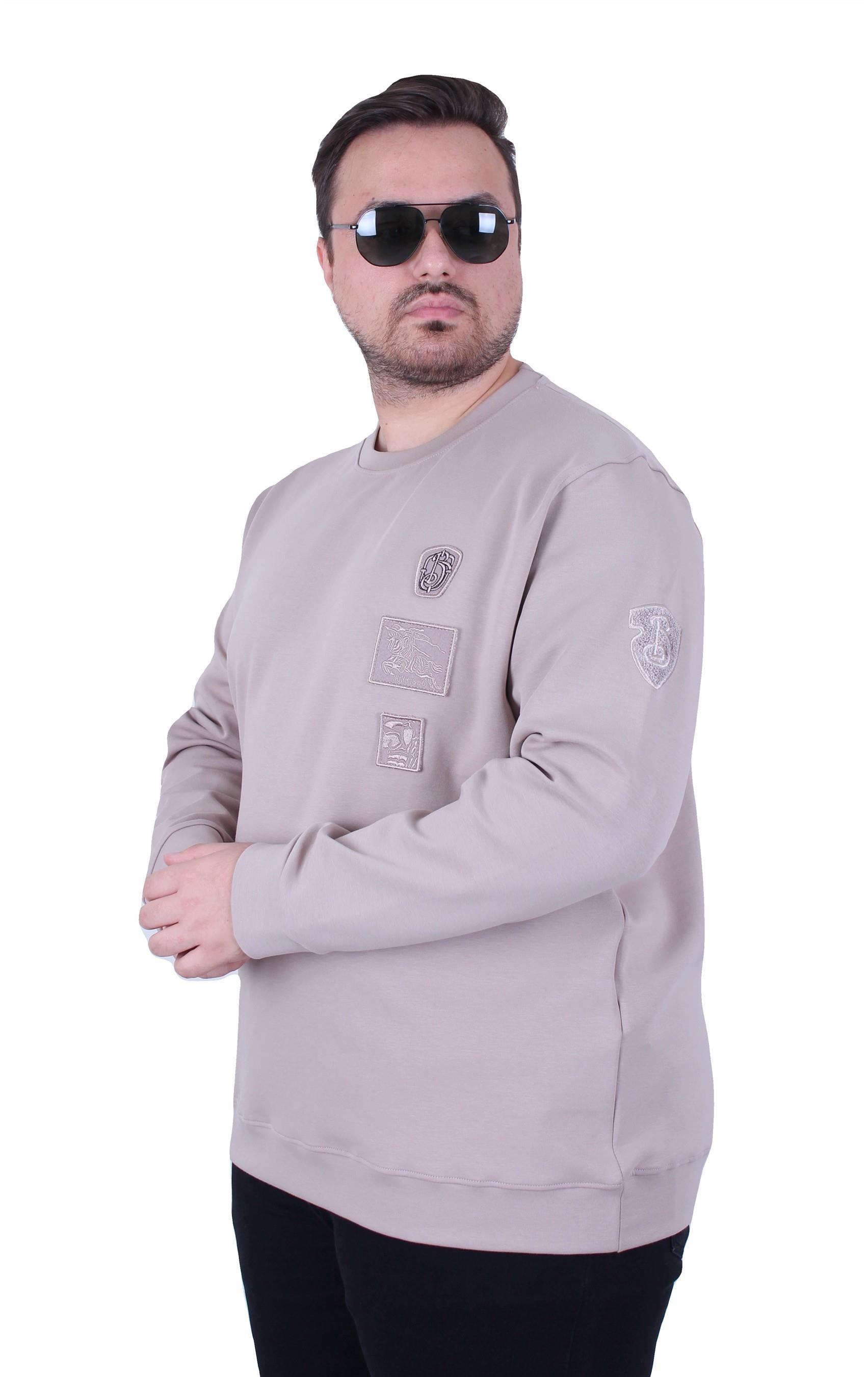 Erkek Büyük Beden Bisiklet Yaka Sweat Double Face BRB. 25711 BEJ