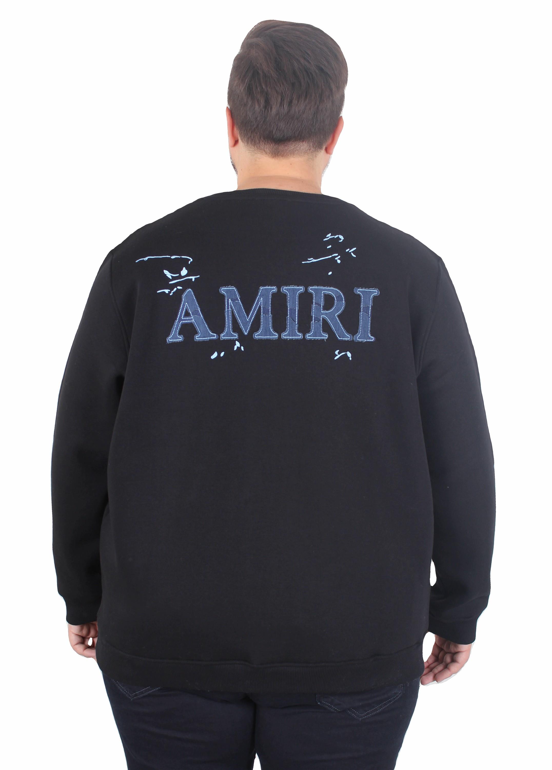 Erkek Büyük Beden Bisiklet Yaka 3ip Sweat AMR 25723 SIYAH