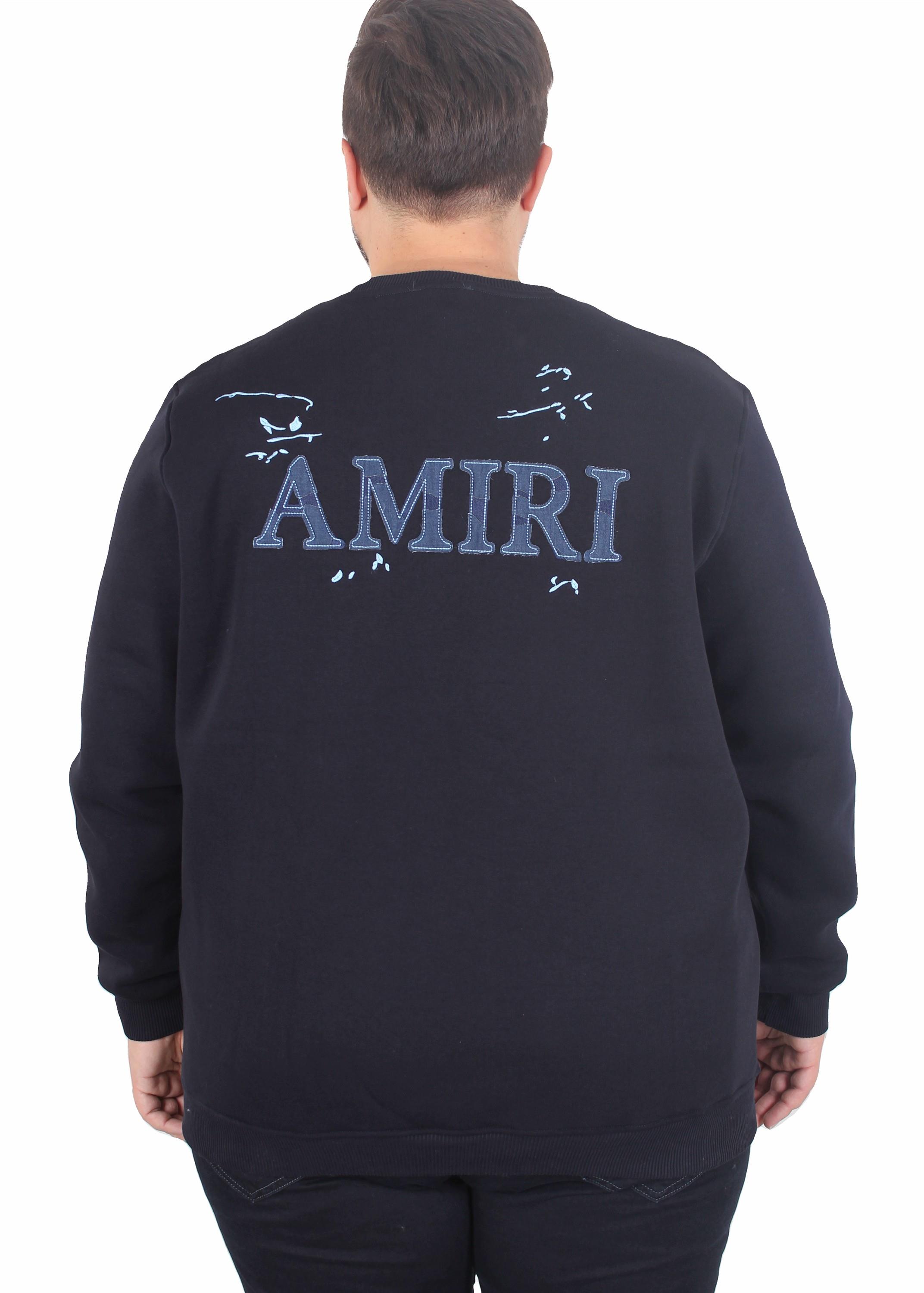 Erkek Büyük Beden Bisiklet Yaka 3ip Sweat AMR 25723 LACIVERT