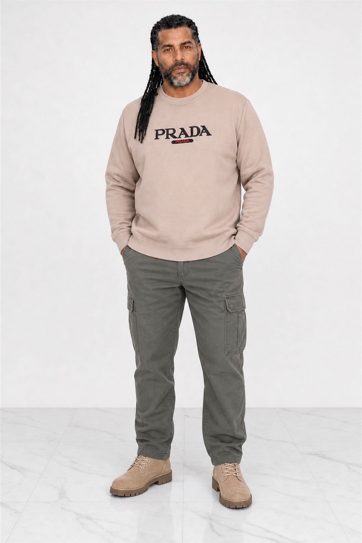 Erkek Büyük Beden Sıfır Yaka 3ip Sweat PRD 24207 CAMEL