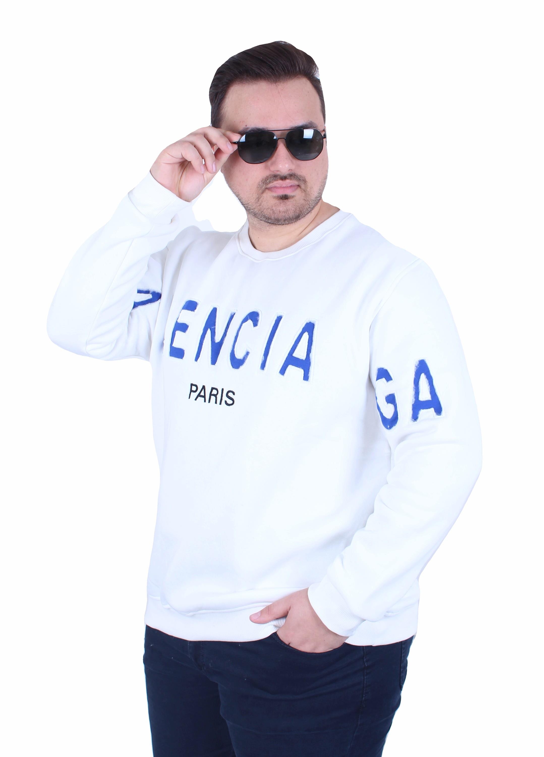 Erkek Büyük Beden Bisiklet Yaka 3ip Sweat Blnciaga 25724 EKRU