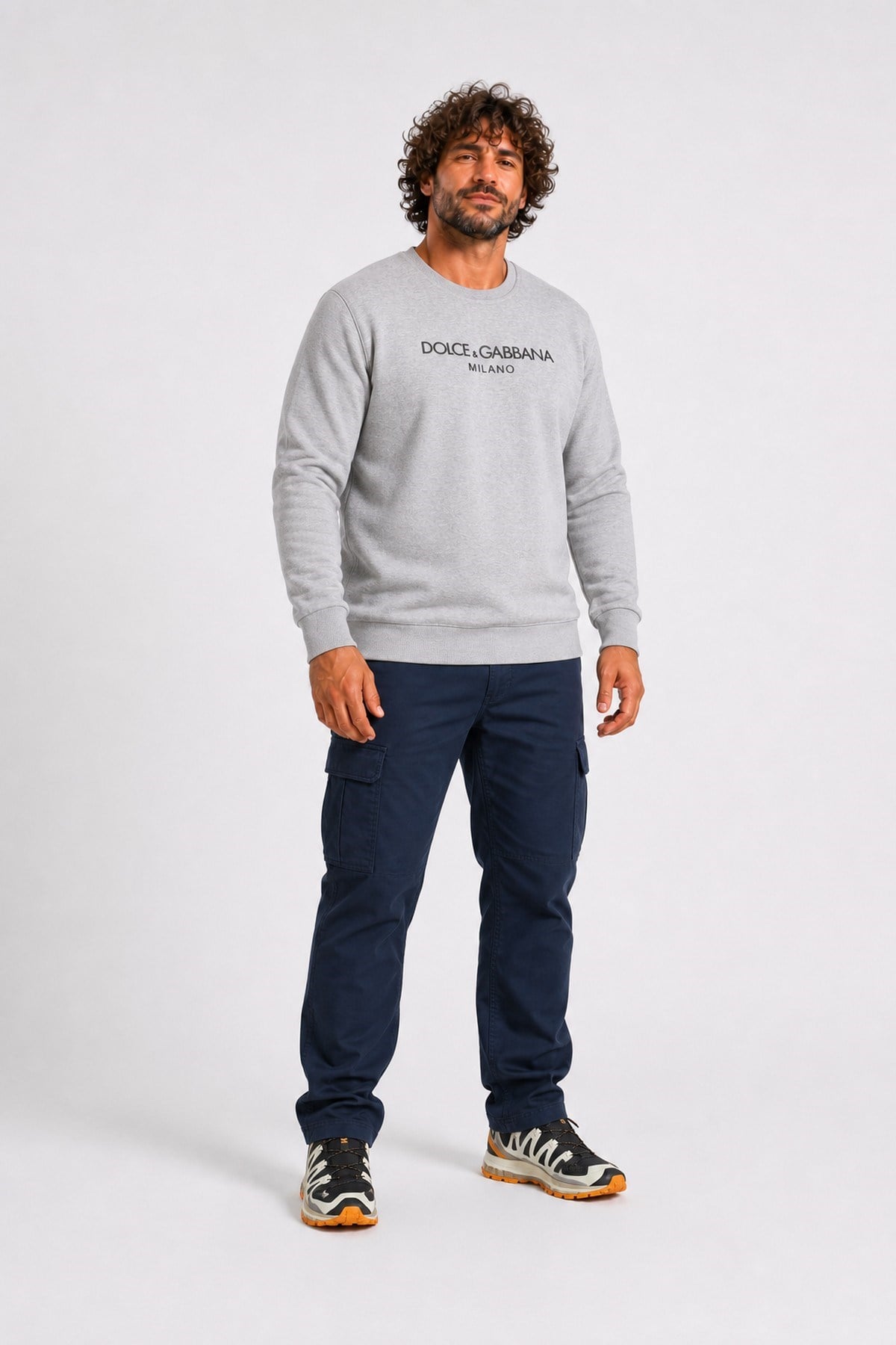Erkek Büyük Beden Sıfır Yaka Sweat DG 23207 GRI MELANJ