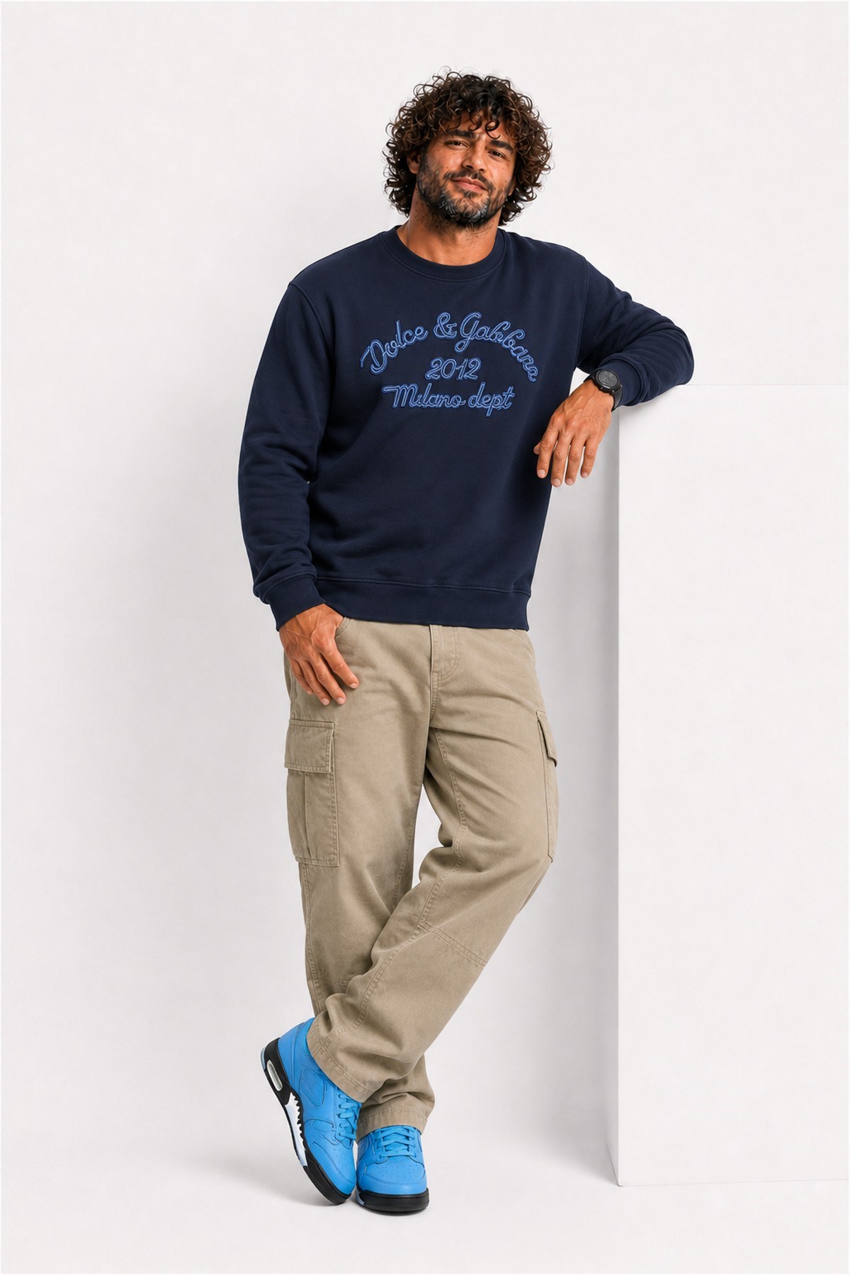 Erkek Büyük Beden Bisiklet Yaka Sweatshirt D&G 25726 LACIVERT