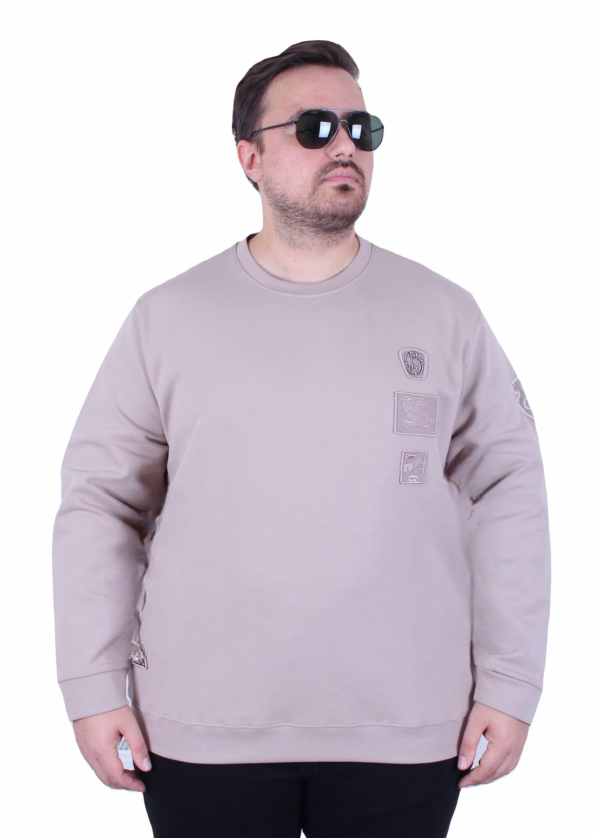 Erkek Büyük Beden Bisiklet Yaka Sweat Double Face BRB. 25711 BEJ