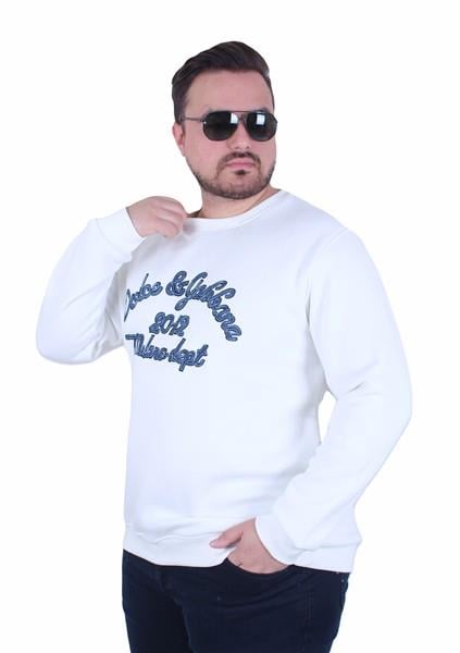 Erkek Büyük Beden Bisiklet Yaka Sweatshirt D&G 25726 EKRU