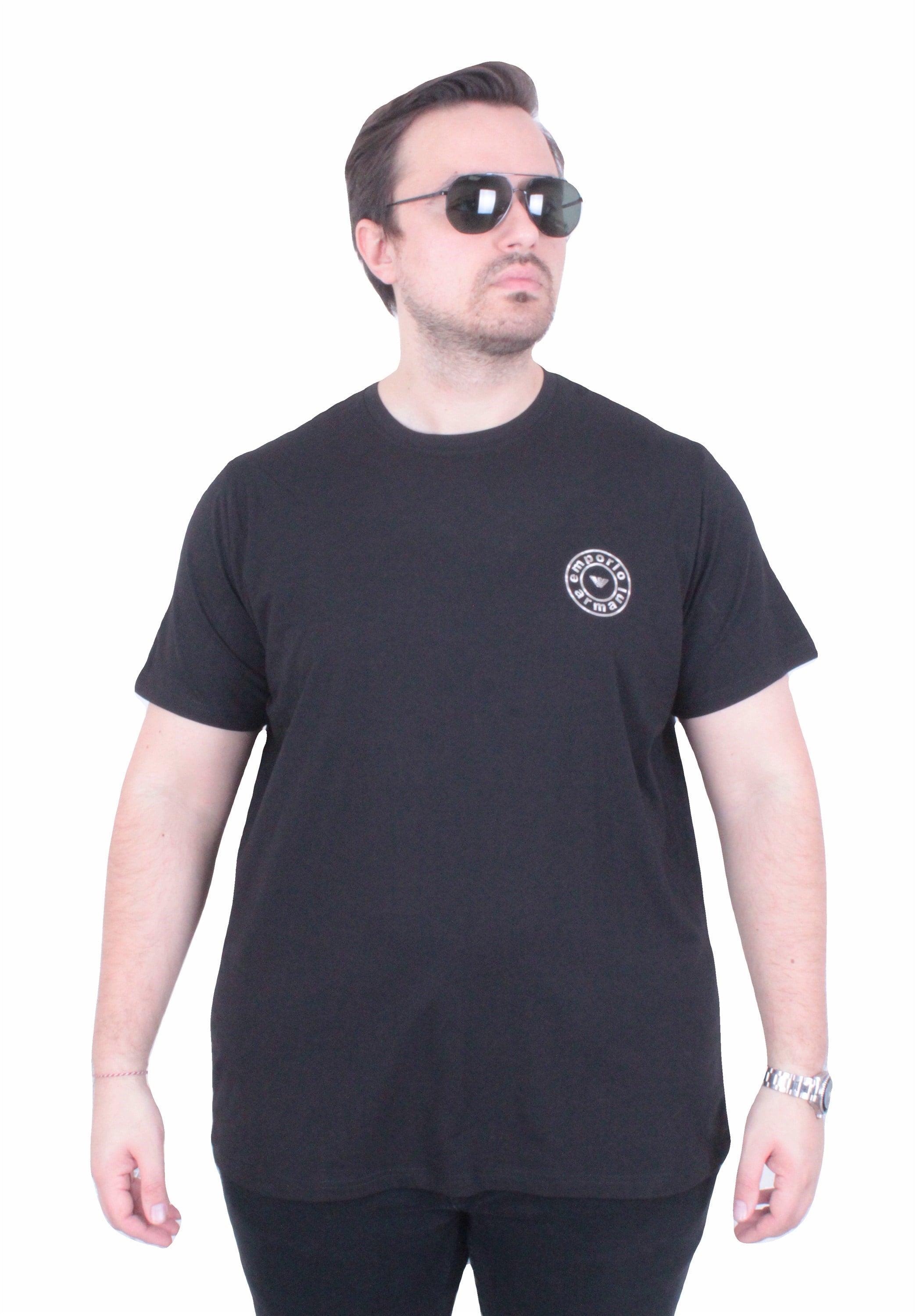 Erkek Büyük Beden Sıfır Yaka Tişört EA 26101 SIYAH